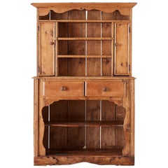 19th Century English Pine Cupboard Dresser with Rack