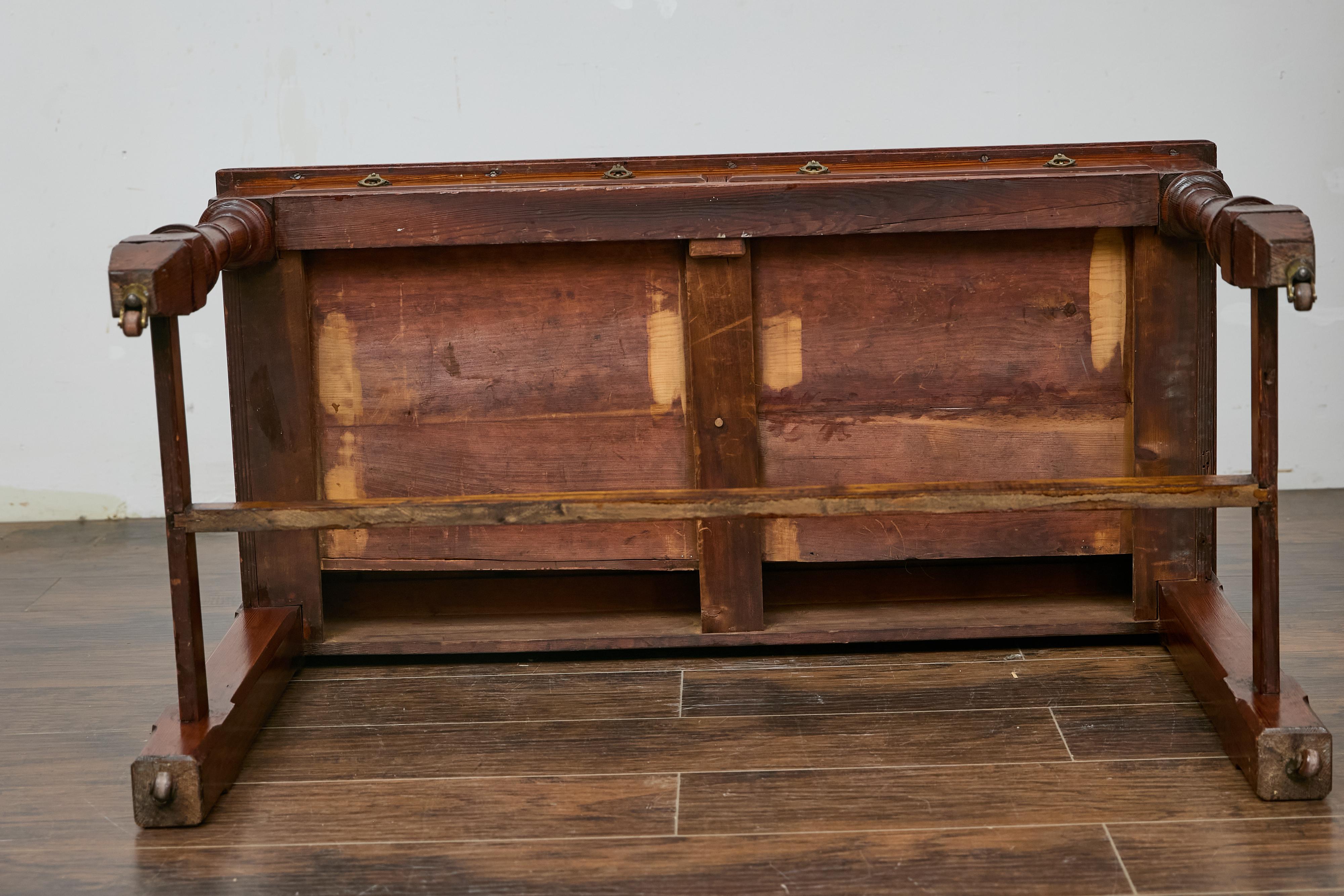 19th Century English Pine Desk with Tooled Leather Top and Brass Pulls 8