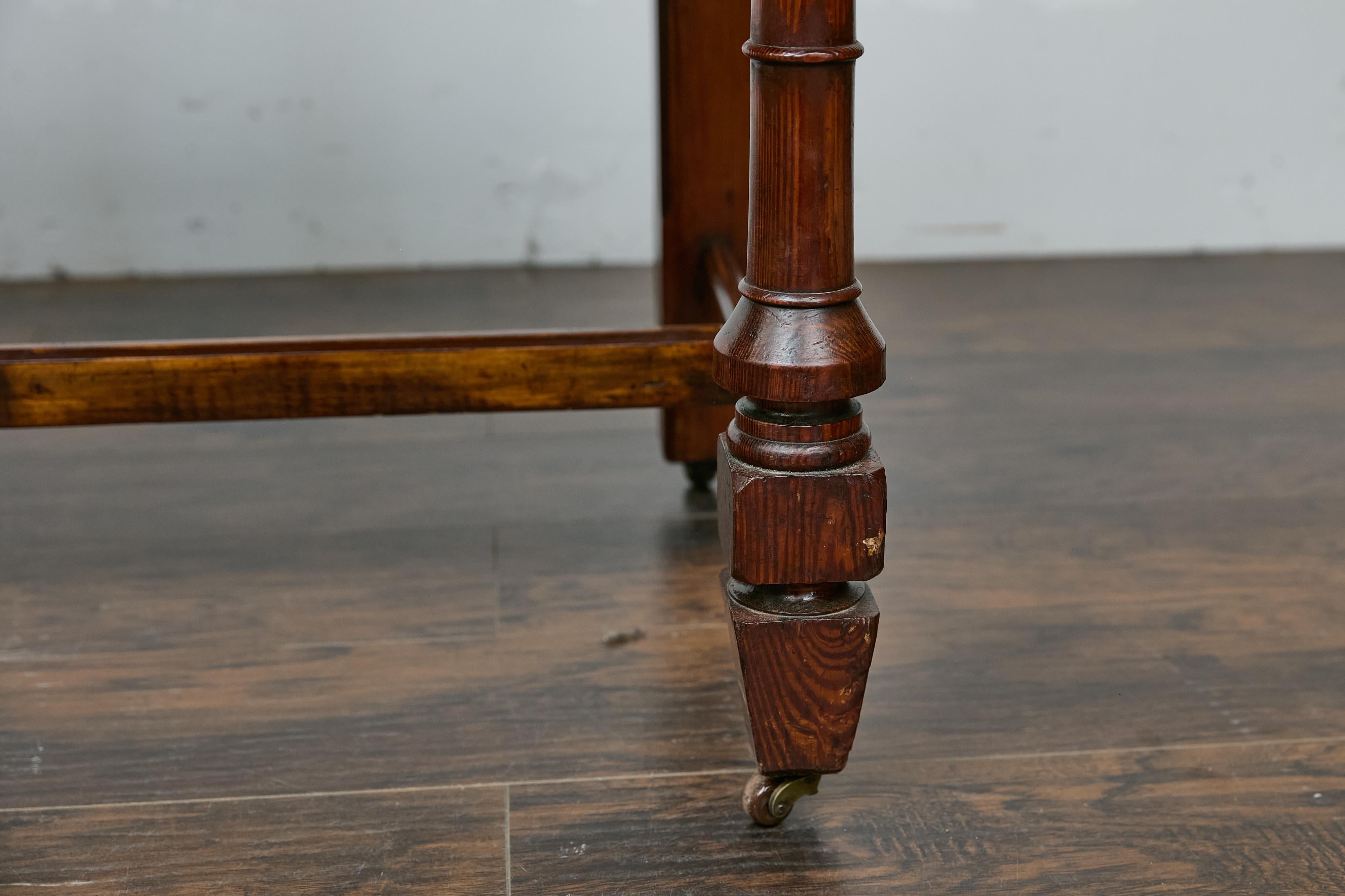 19th Century English Pine Desk with Tooled Leather Top and Brass Pulls 1