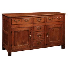 Antique 19th Century English Pine Dresser Base / Server with 2 Cabinet Doors & 6 Drawer