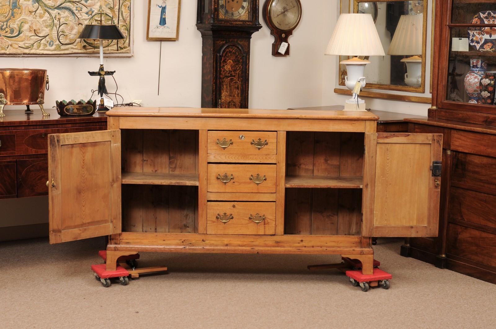 19th Century English Pine Dresser Base with 2 Cabinet Doors & 3 Drawers For Sale 11