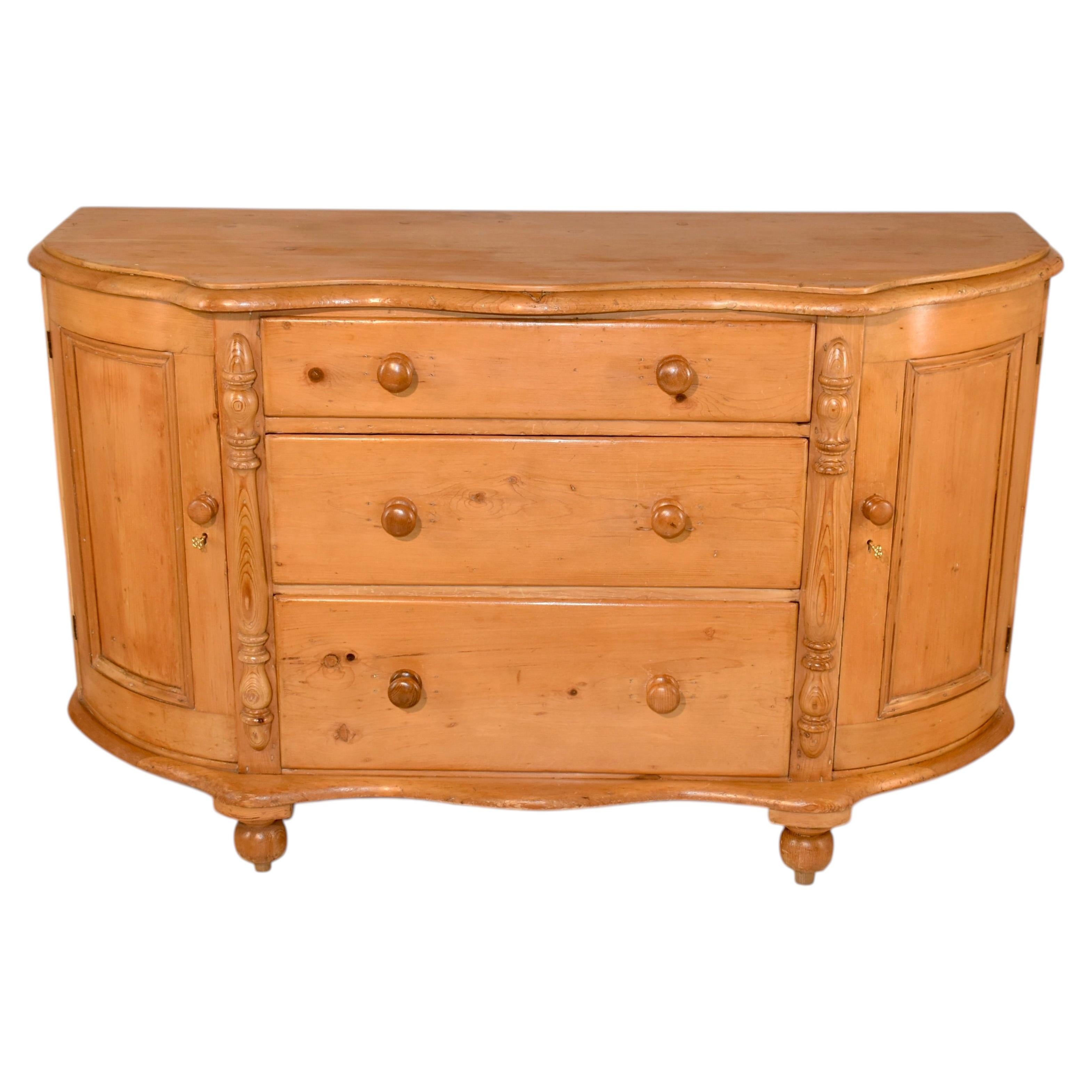 19th Century English Pine Dresser Base with Bowed Front For Sale