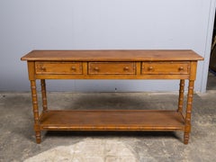 19th Century English Pine Faux Bamboo Server with Three Drawers