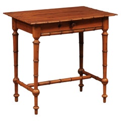 19th Century English Pine Faux Bamboo Side Table with Drawer