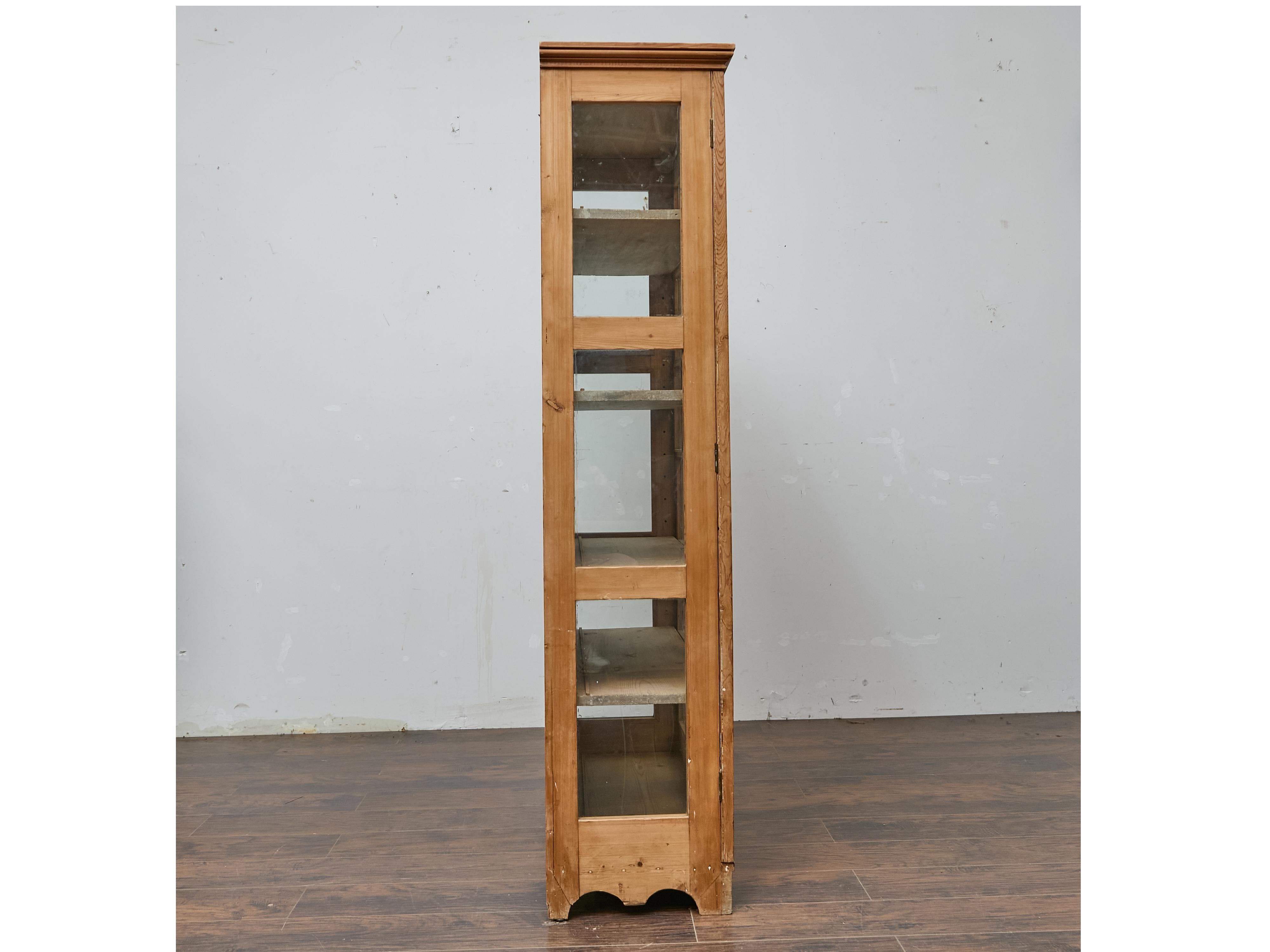 19th Century English Pine Glass Door Cabinet with Painted Interior In Good Condition For Sale In Atlanta, GA