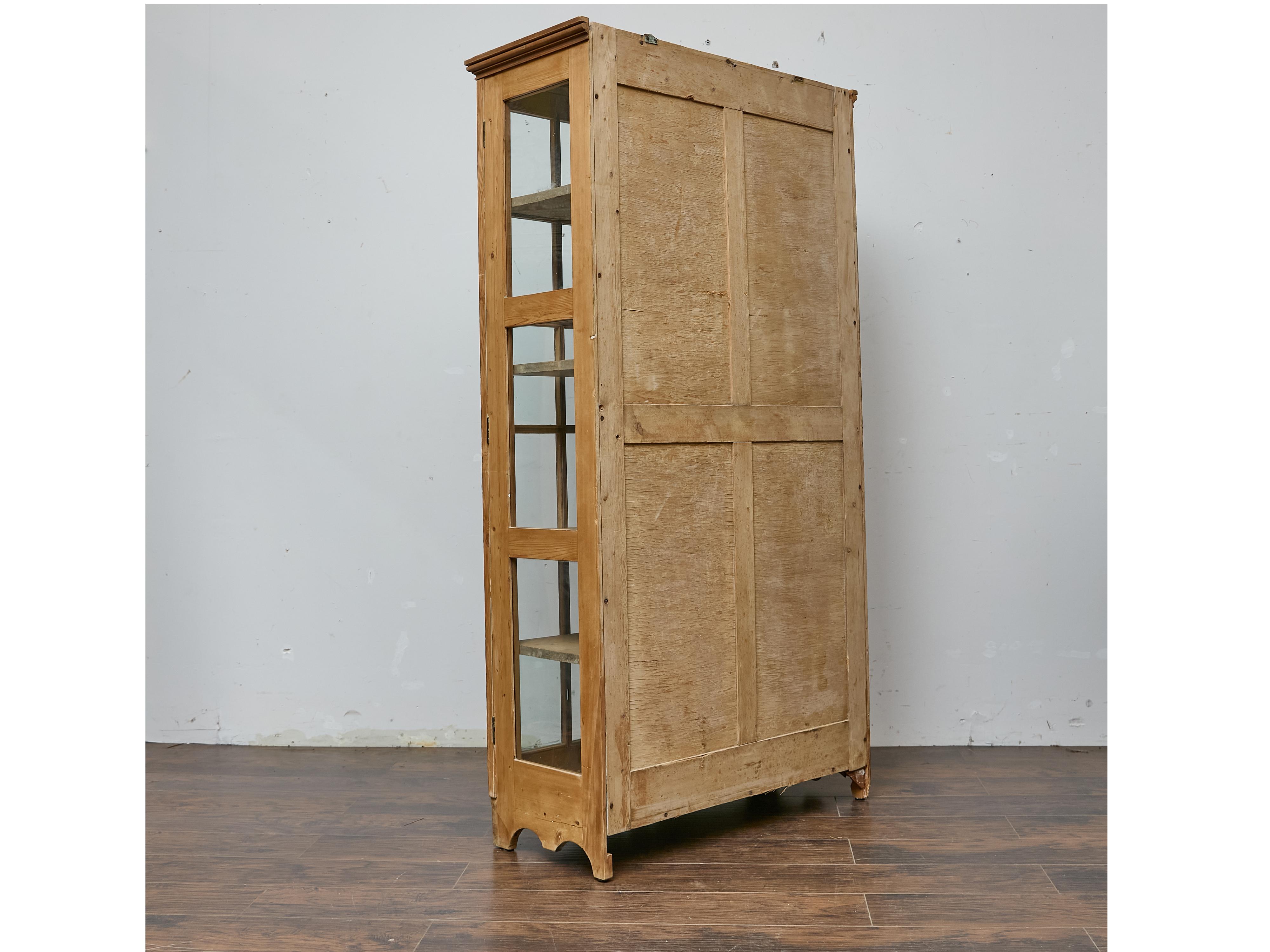 19th Century English Pine Glass Door Cabinet with Painted Interior For Sale 2