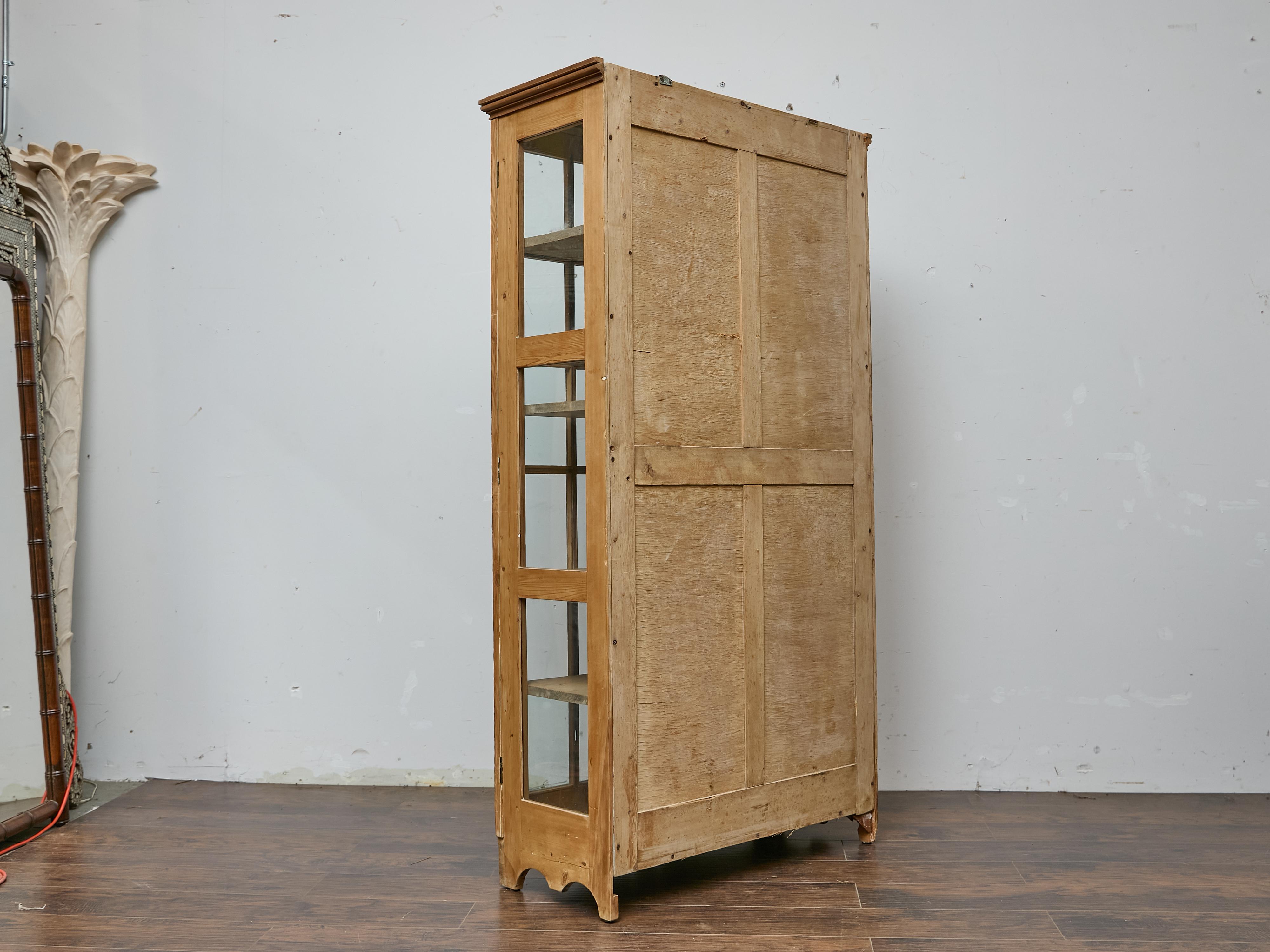 19th Century English Pine Glass Door Cabinet with Painted Interior For Sale 3