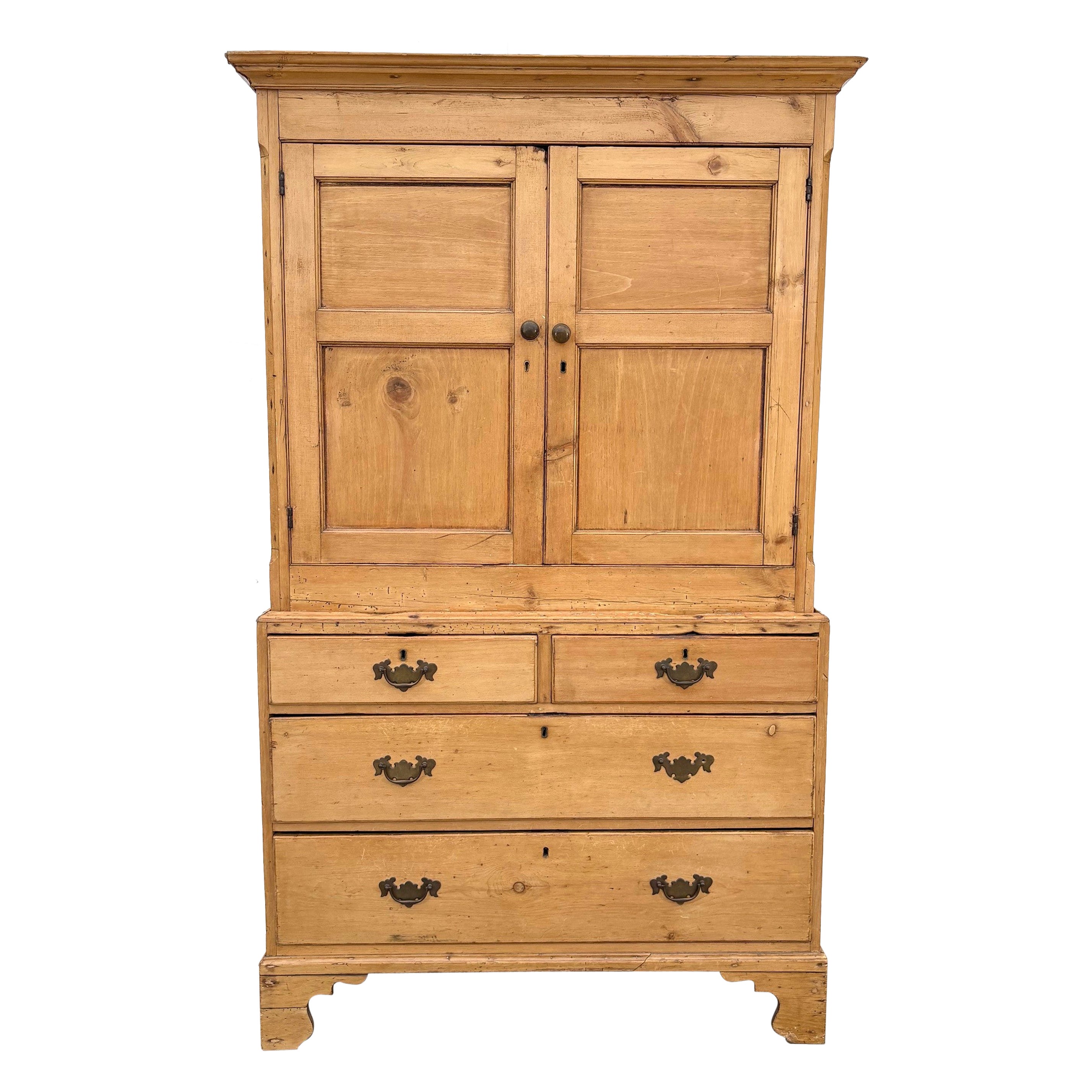 19th Century English Pine Linen Press / Cabinet For Sale