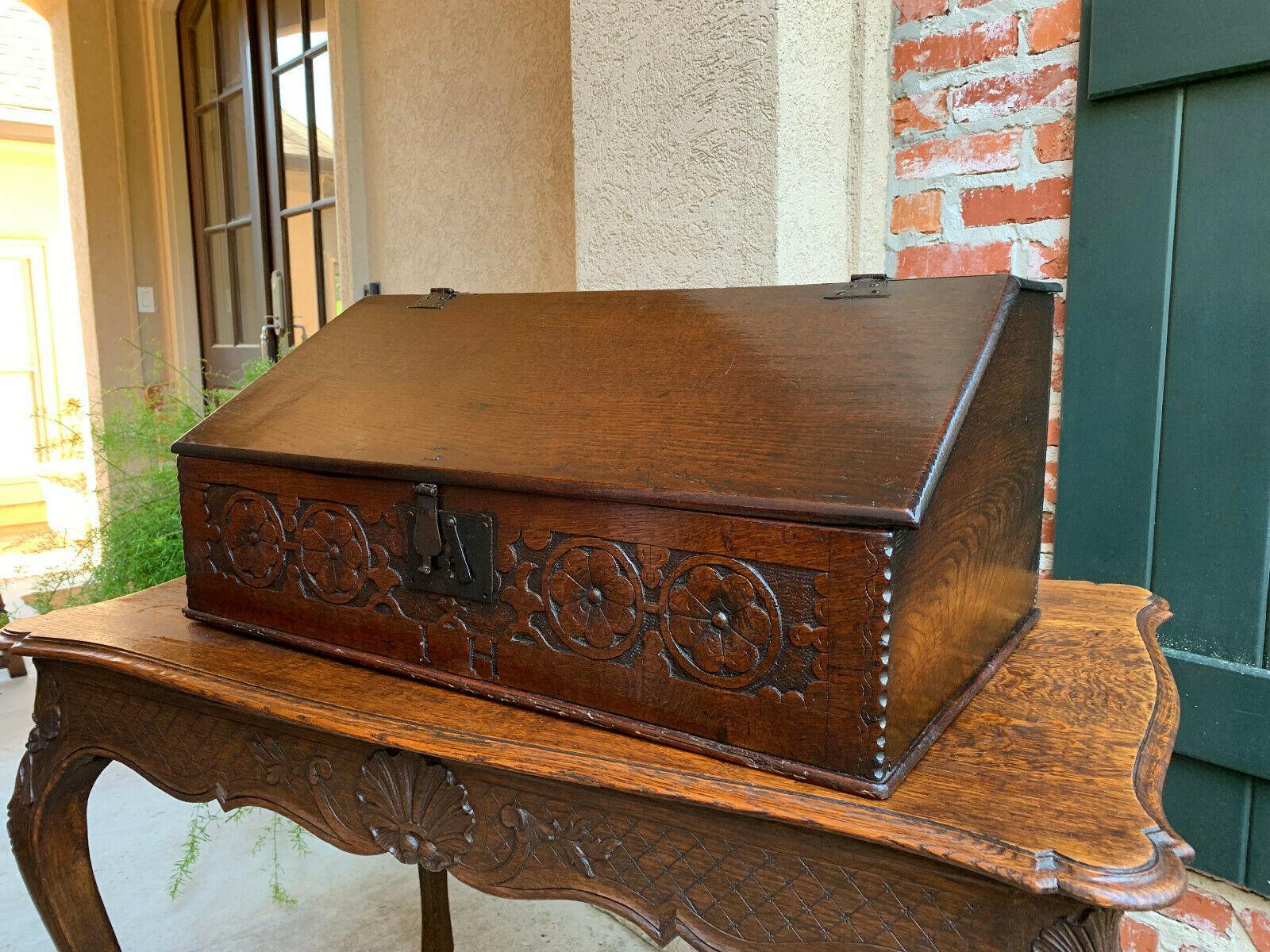 Primitive 19th century English Pine Oak Bible Box Display Stand Desk Lectern Gothic