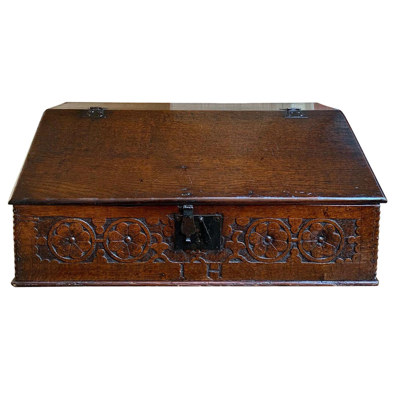 19th century English Pine Oak Bible Box Display Stand Desk Lectern Gothic