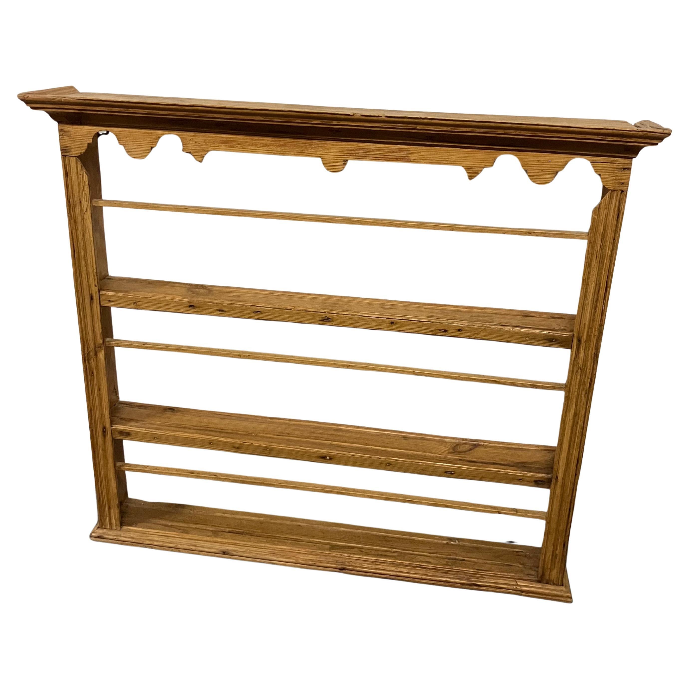 19th Century English Pine Plate Rack with Three Tiers and Scalloped Apron