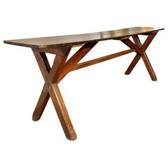 Antique 19th Century English Pine Sawbuck Console Table
