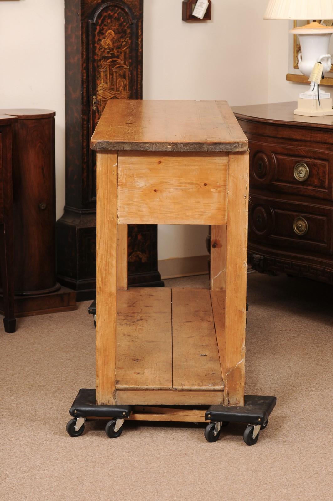 19th Century English Pine Server with 2 Drawers and Lower Plinth Base 8
