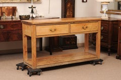 19th Century English Pine Server with 2 Drawers and Lower Plinth Base