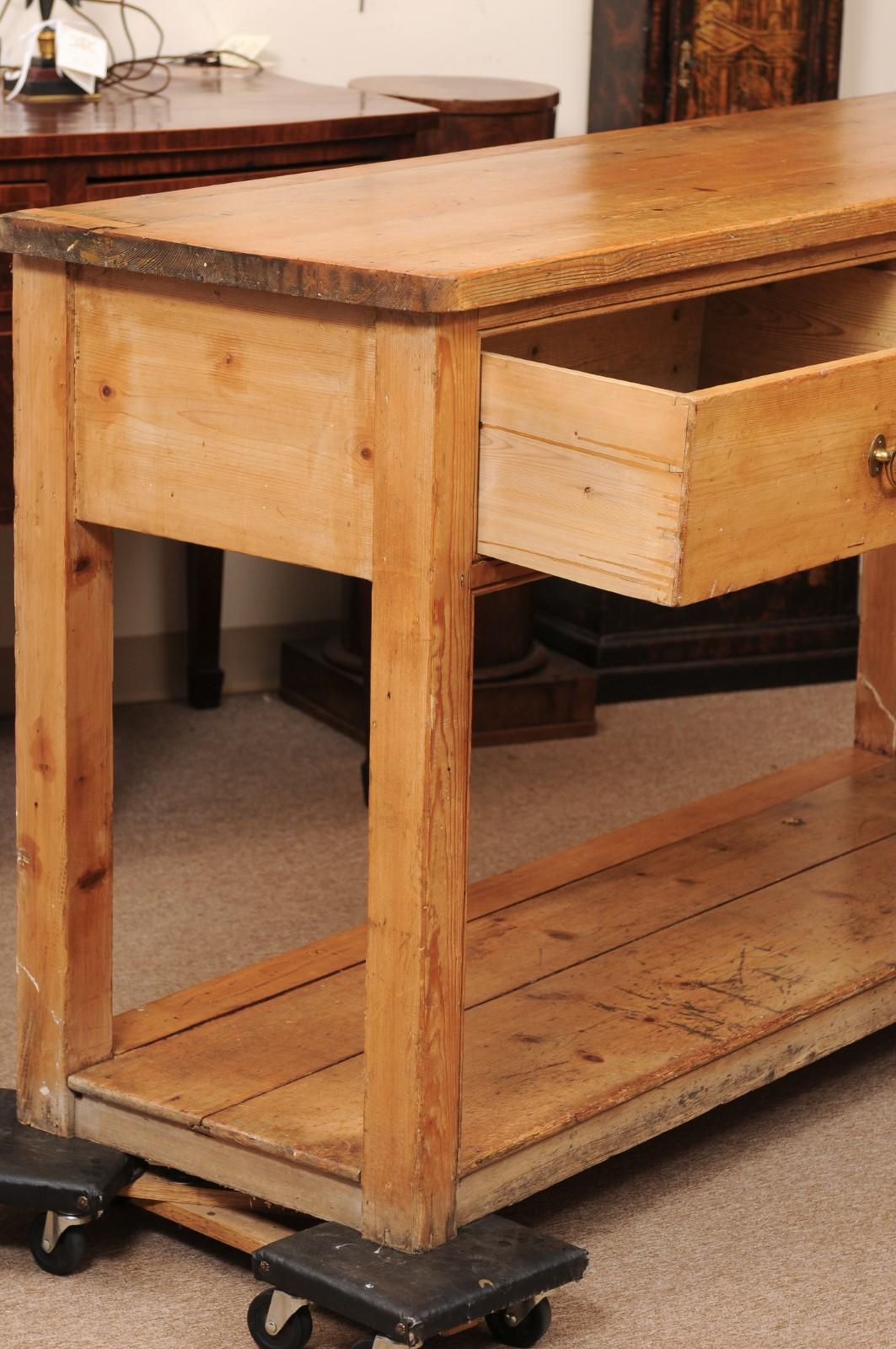 19th Century English Pine Server with 2 Drawers and Lower Plinth Base 2