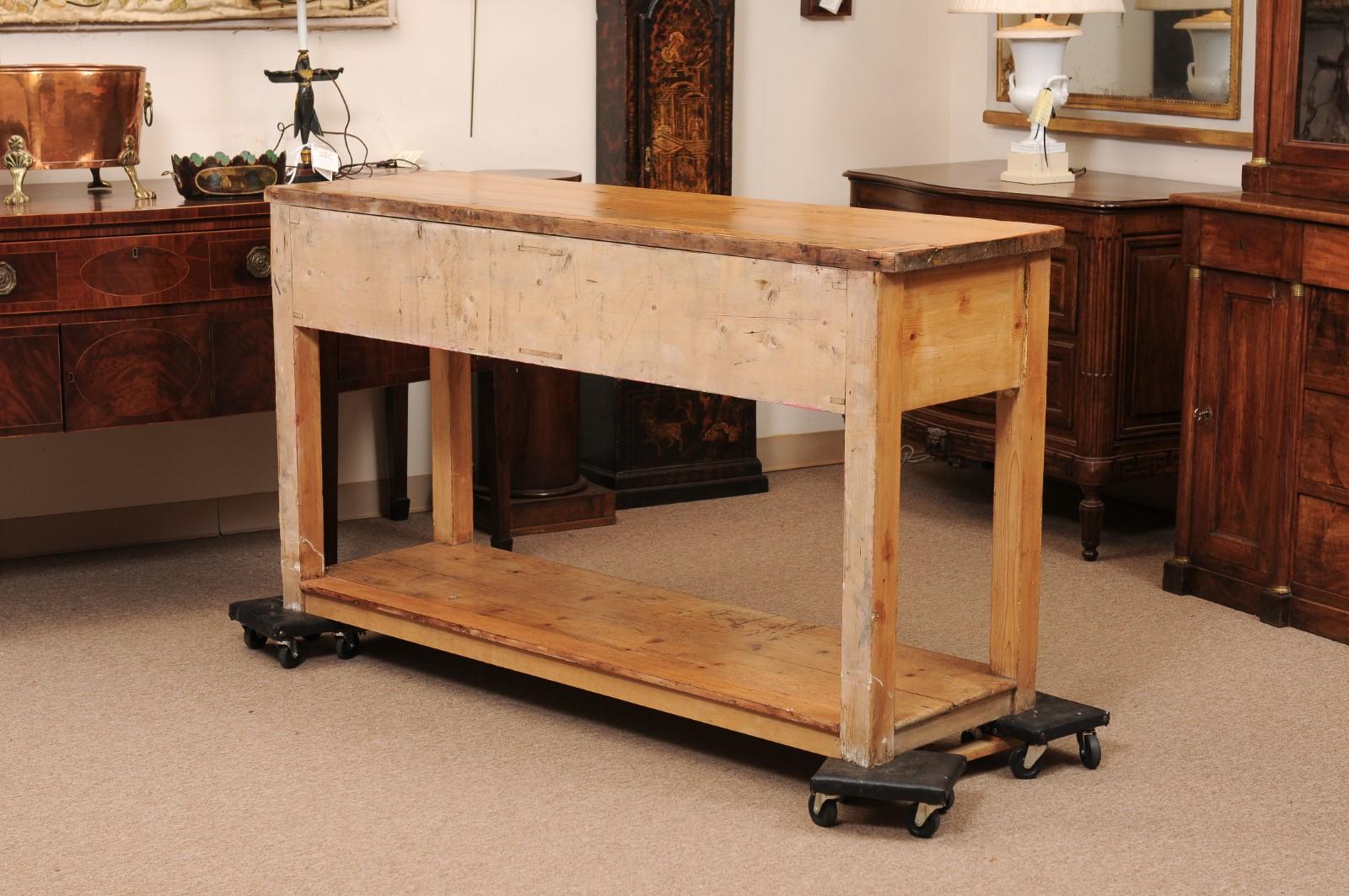 19th Century English Pine Server with 2 Drawers and Lower Plinth Base 5