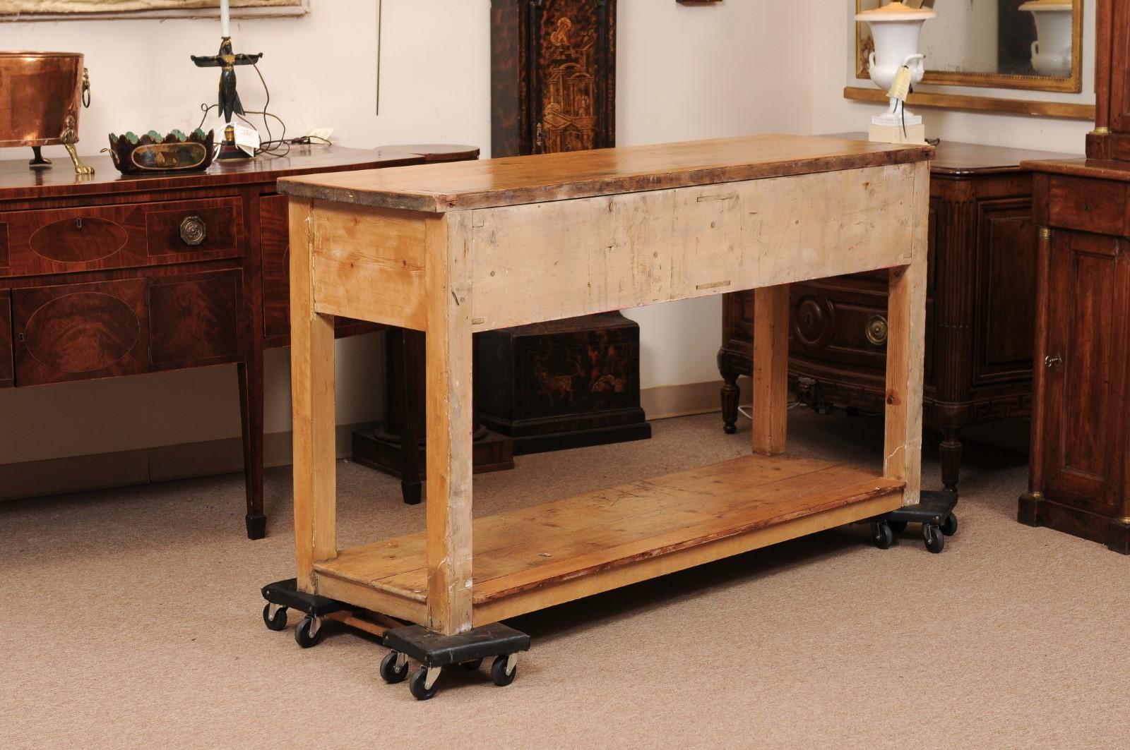 19th Century English Pine Server with 2 Drawers and Lower Plinth Base 7