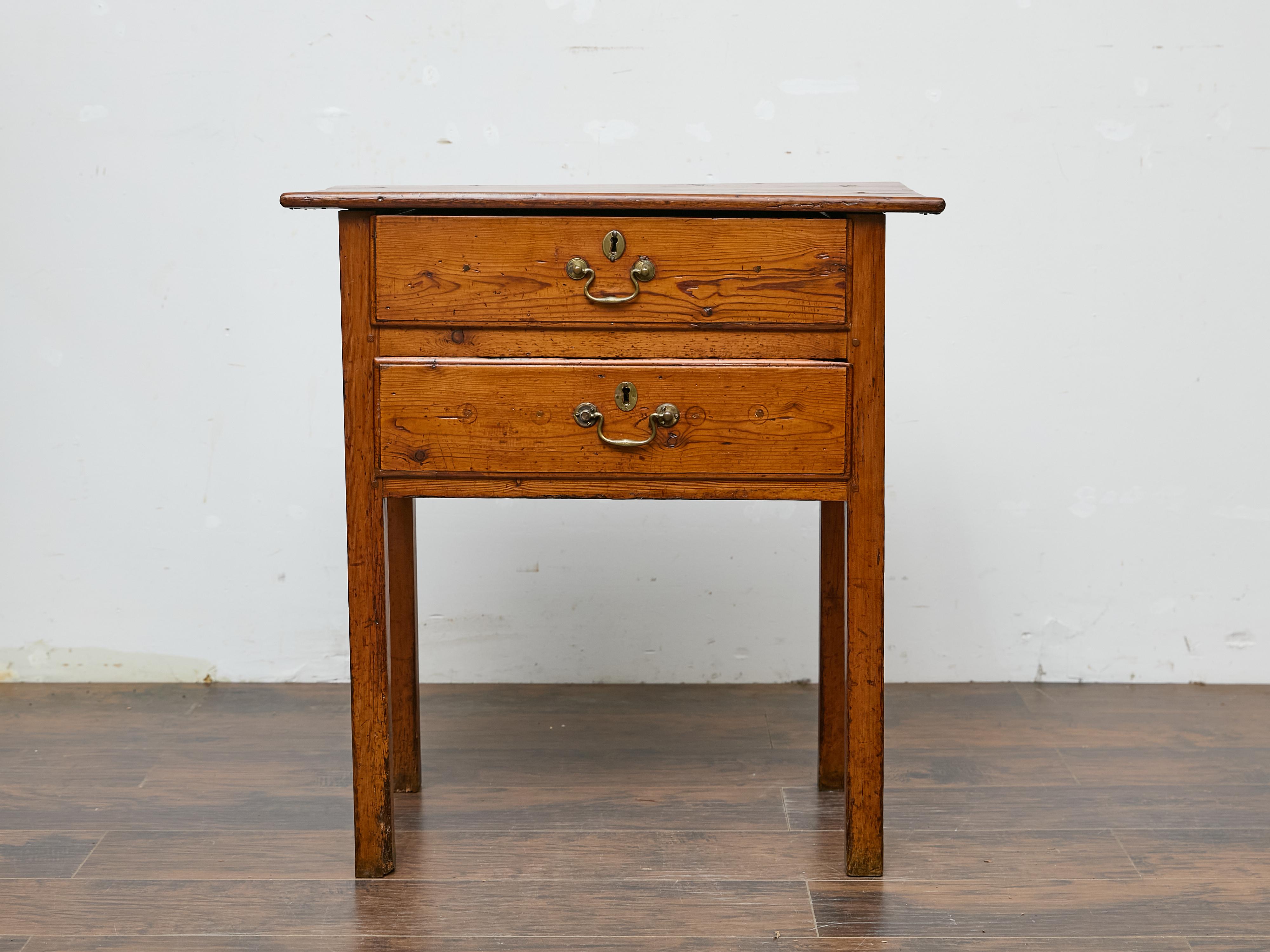 19th Century English Pine Side Table with Two Drawers and Patina For Sale 6