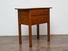 19th Century English Pine Side Table with Two Drawers and Patina