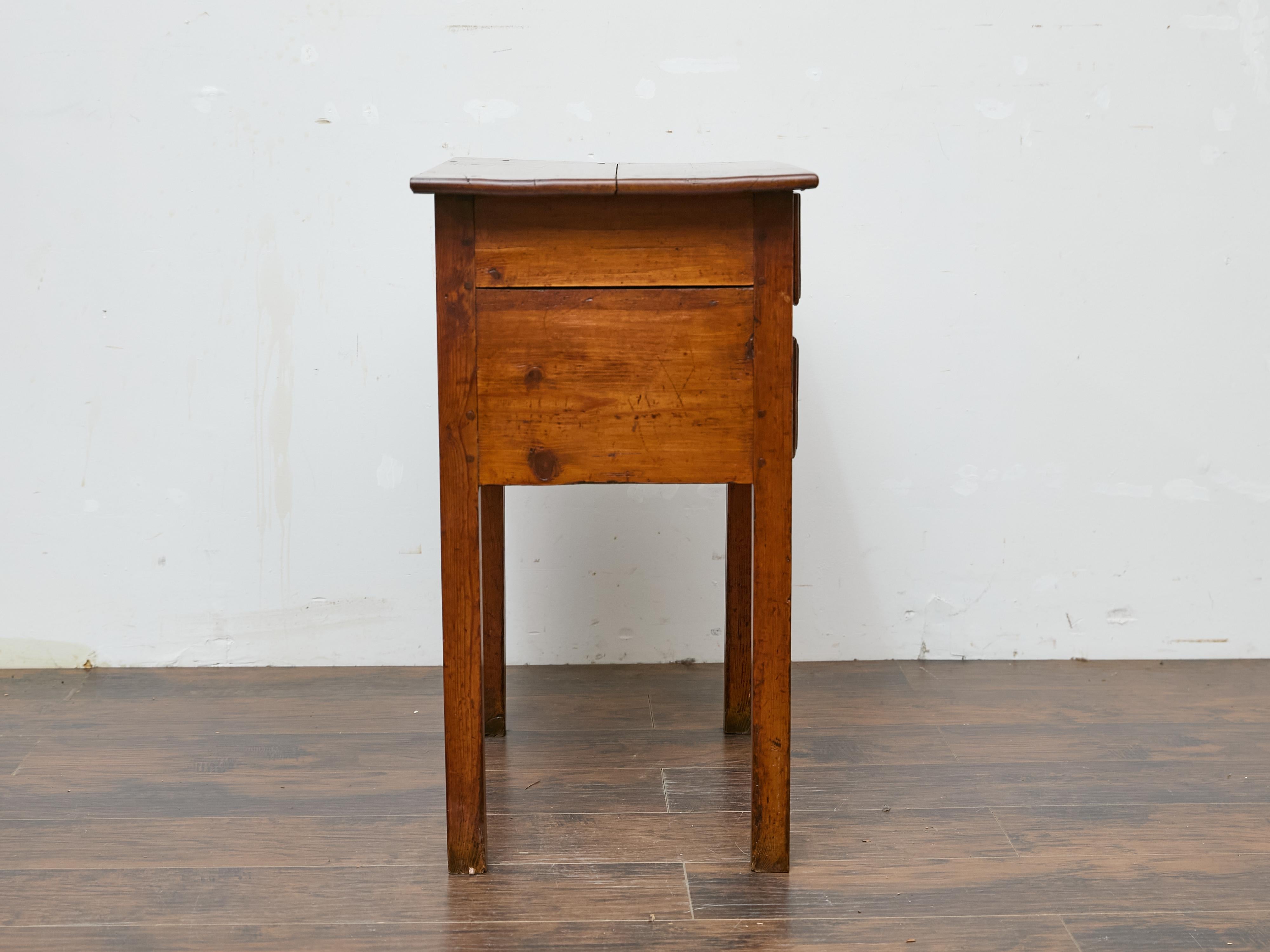 Brass 19th Century English Pine Side Table with Two Drawers and Patina For Sale