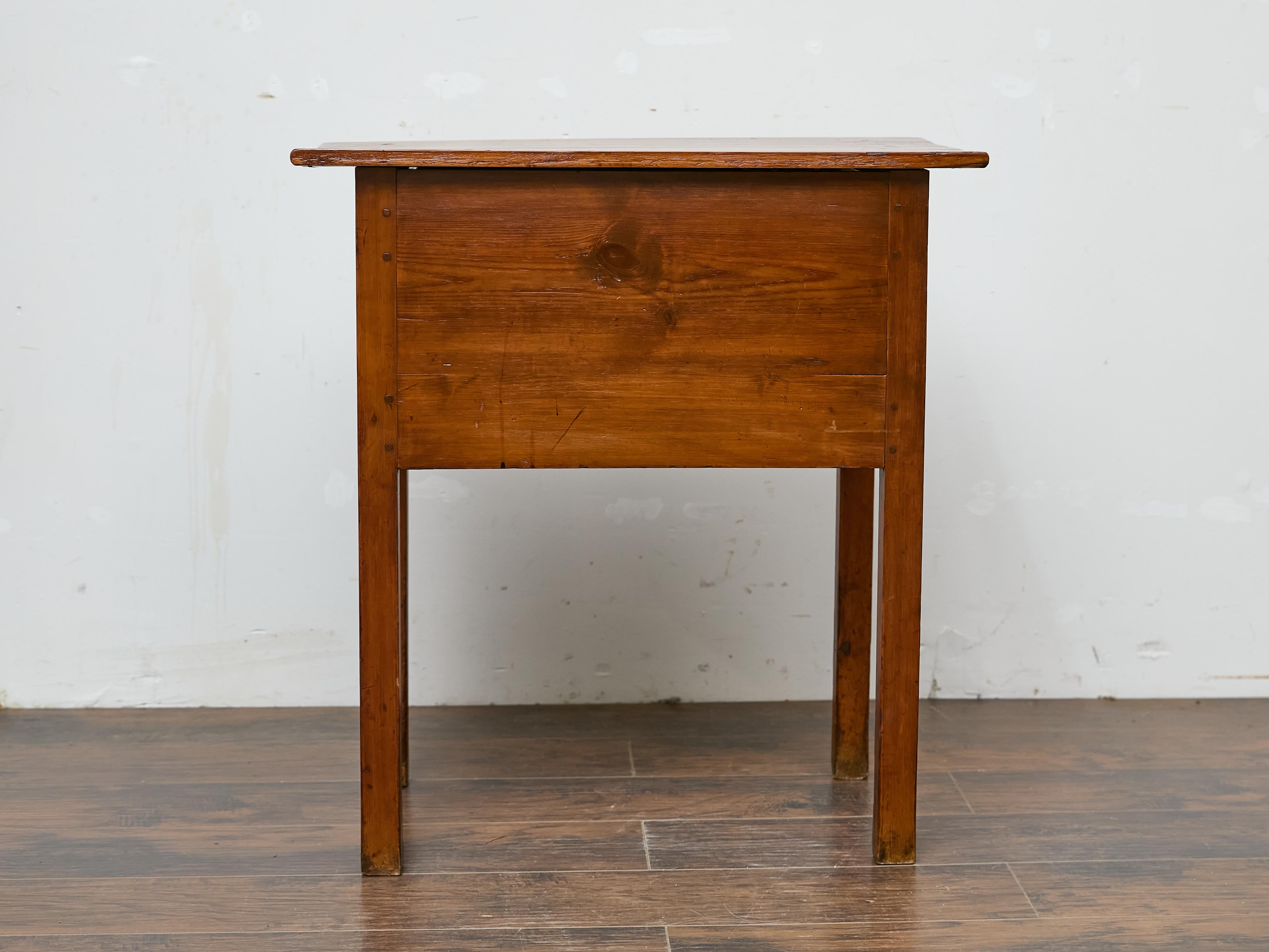 19th Century English Pine Side Table with Two Drawers and Patina For Sale 2