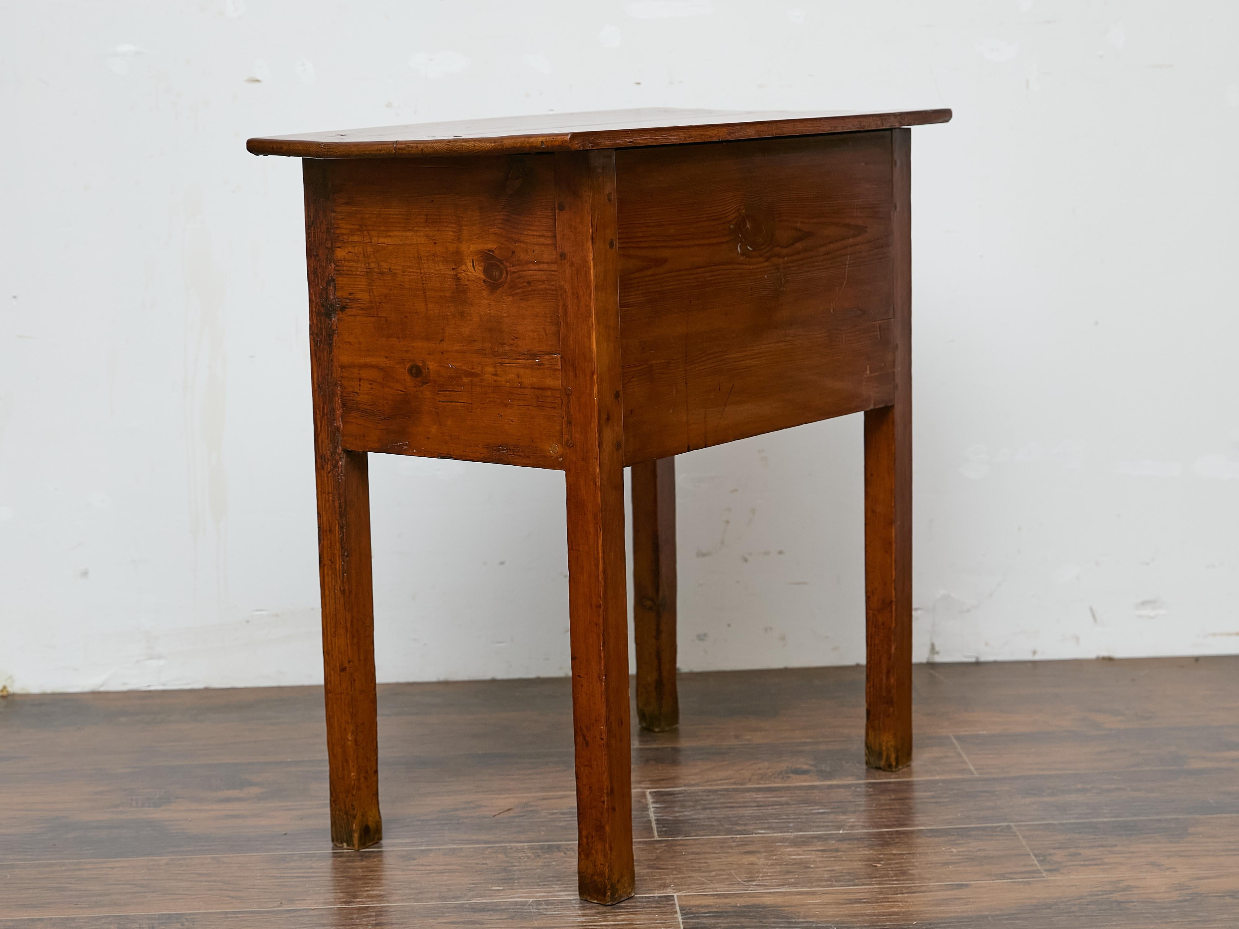 19th Century English Pine Side Table with Two Drawers and Patina For Sale 3