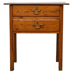 Antique 19th Century English Pine Side Table with Two Drawers and Patina