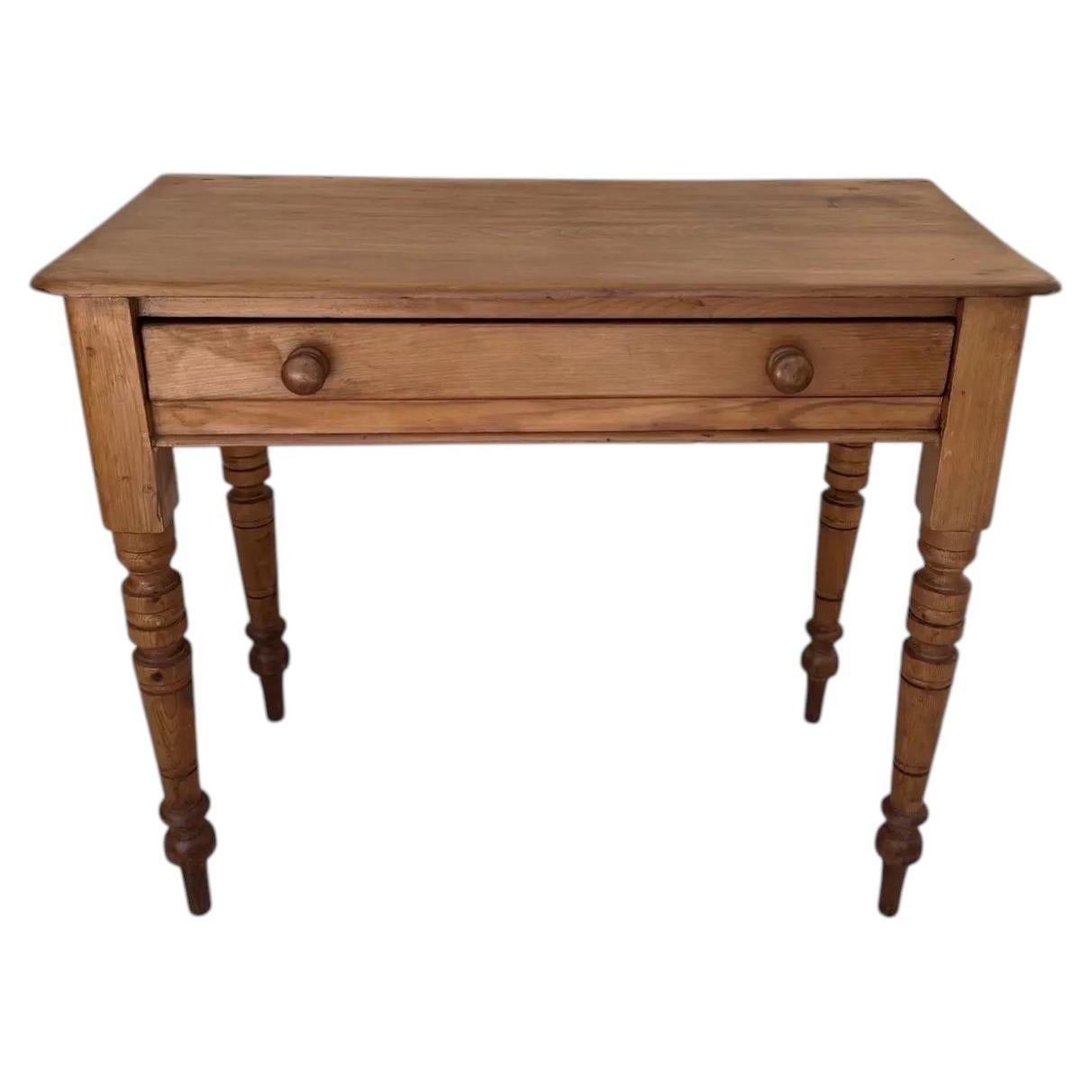 Antique English Pine Side Table with Single Drawer, Timeless Design