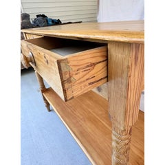 Antique English Pine Console Table with Turned Legs and Storage