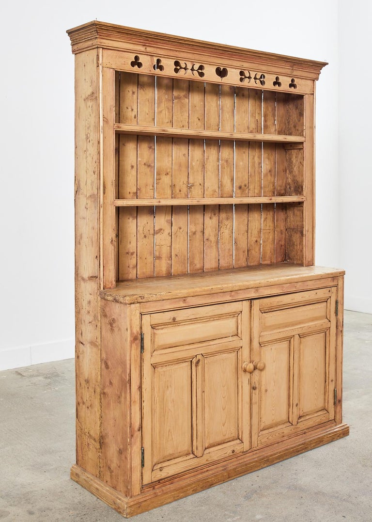19th Century English Pine Welsh Step Back Cupboard Dresser For Sale at 1stDibs