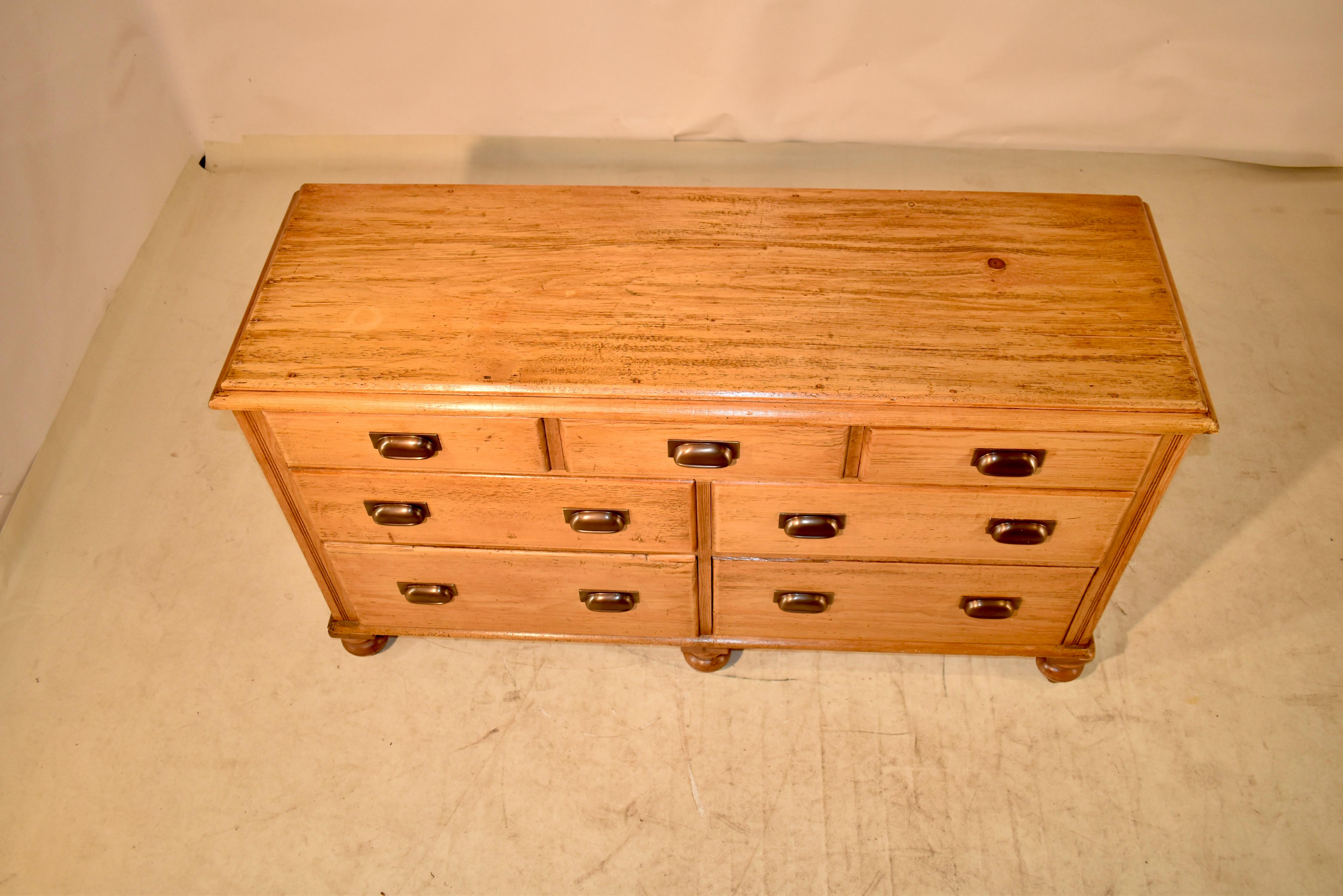 19th Century English Pine Wide Chest of Drawers 6