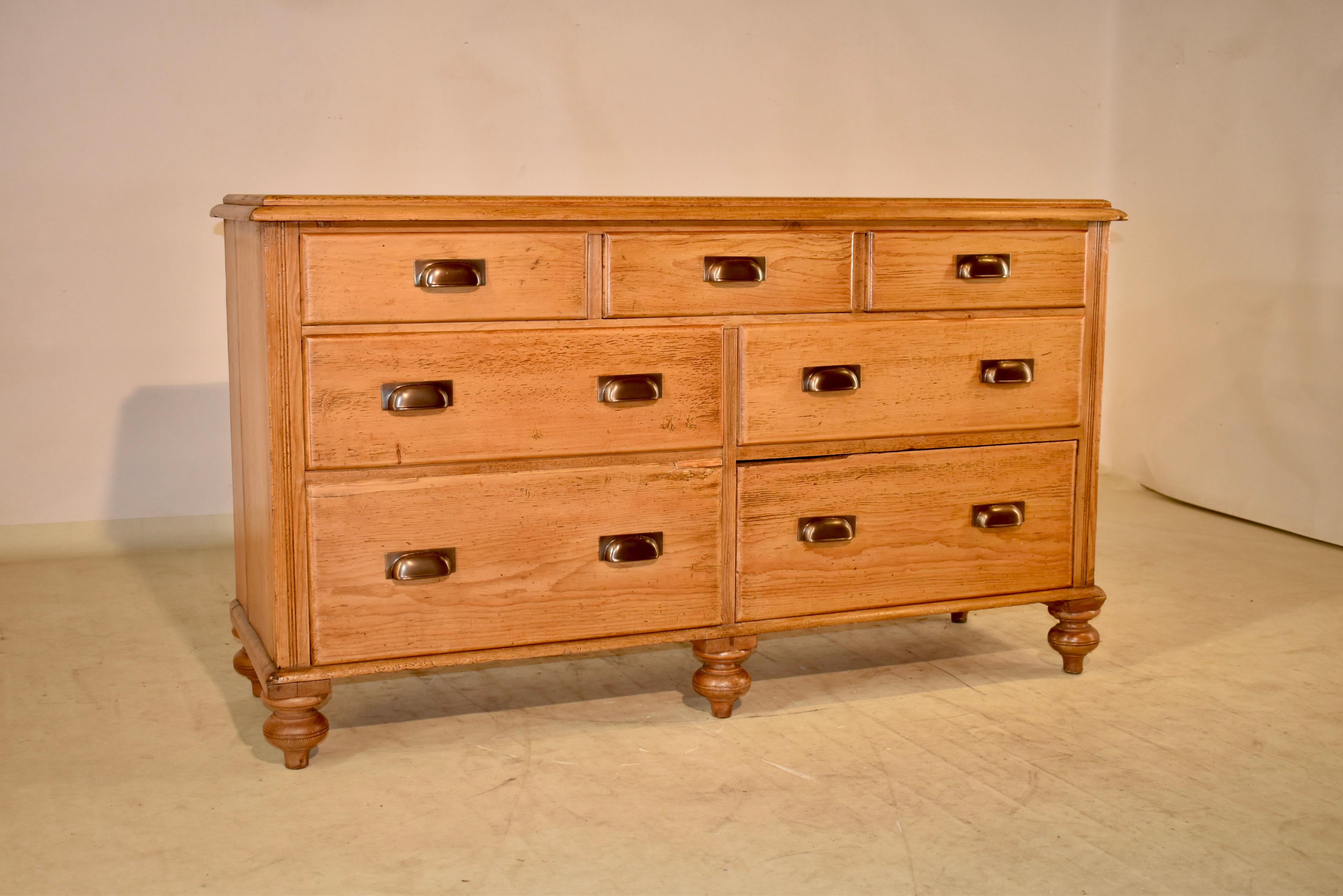 Victorian 19th Century English Pine Wide Chest of Drawers