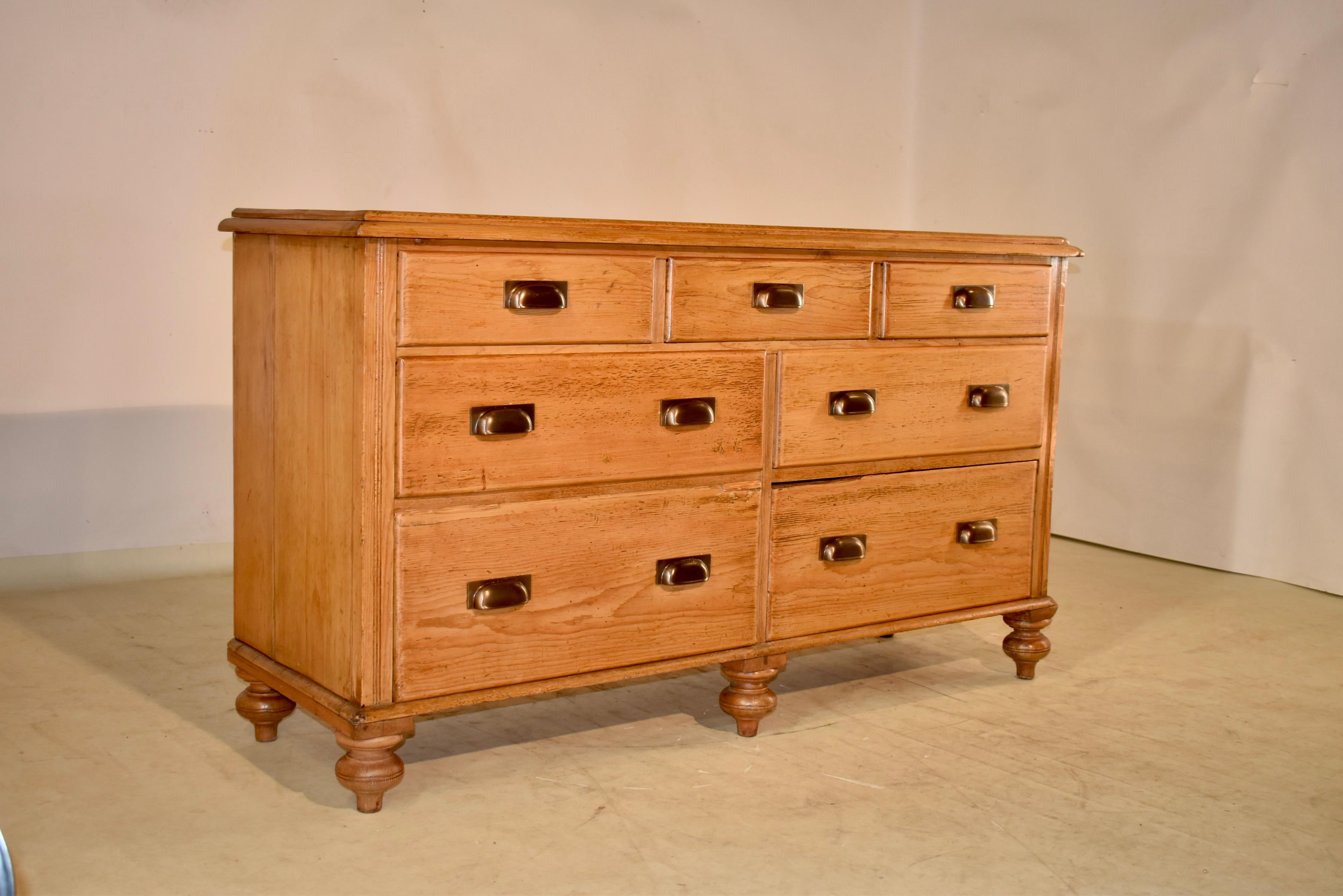 19th Century English Pine Wide Chest of Drawers In Good Condition In High Point, NC