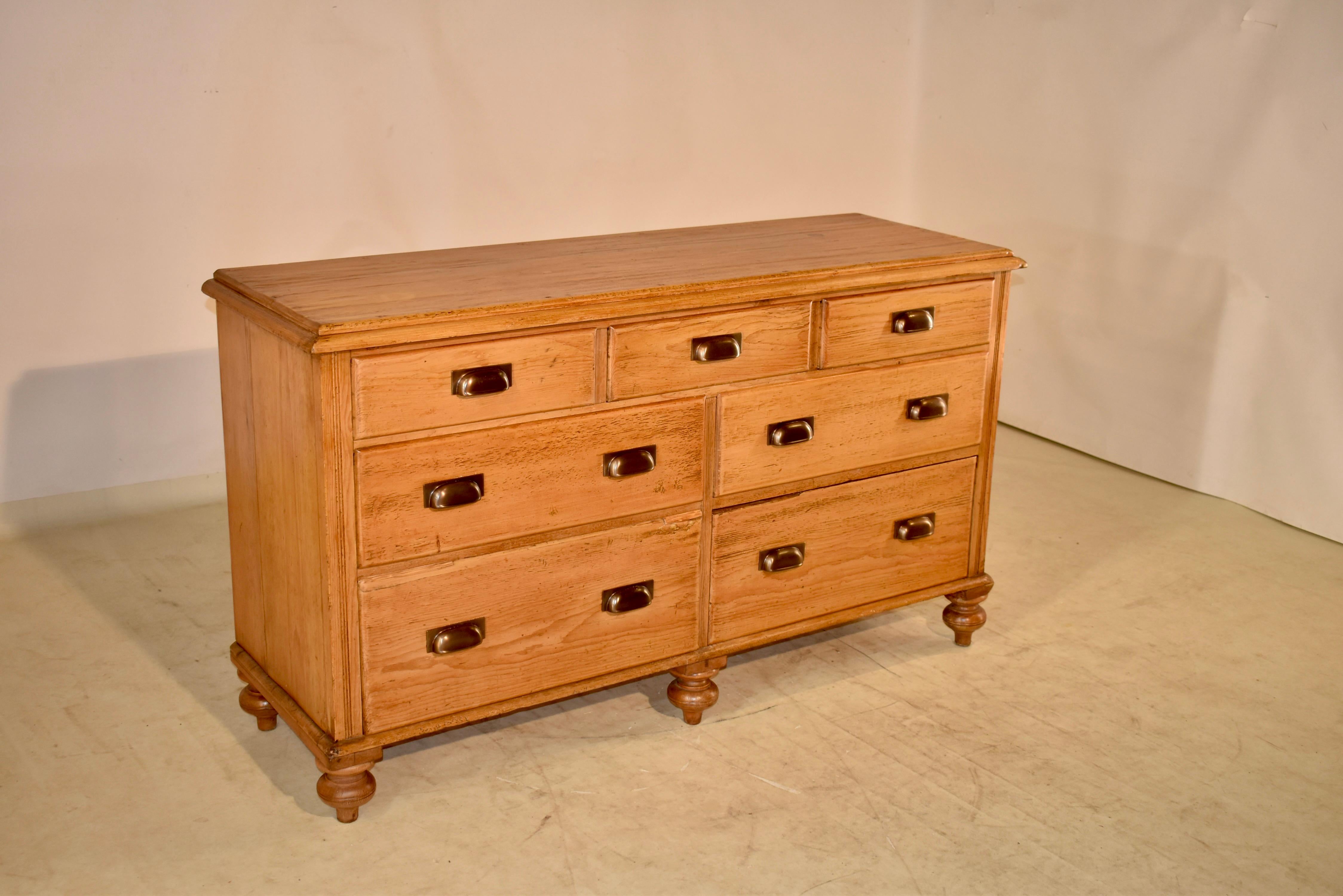 19th Century English Pine Wide Chest of Drawers 1
