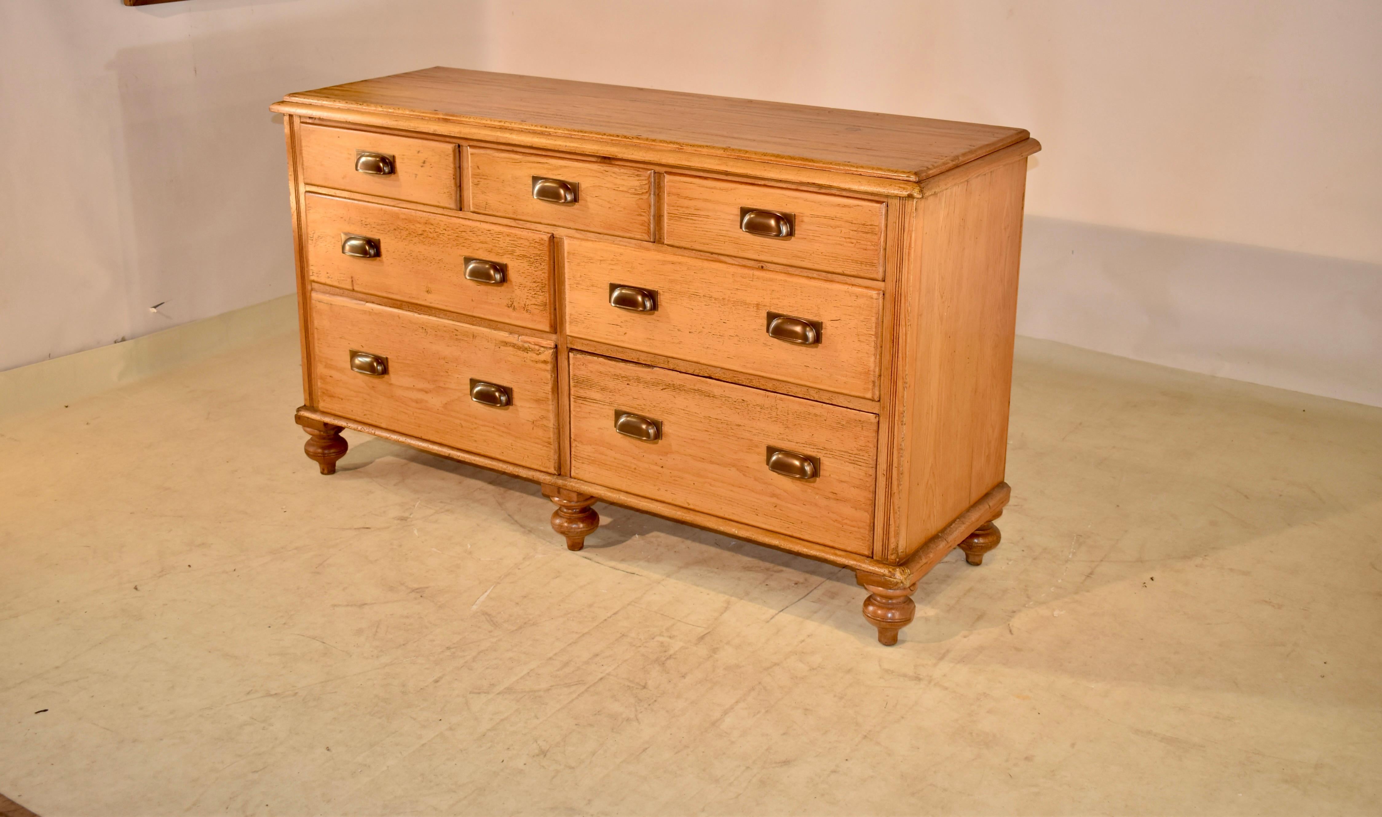 19th Century English Pine Wide Chest of Drawers 3