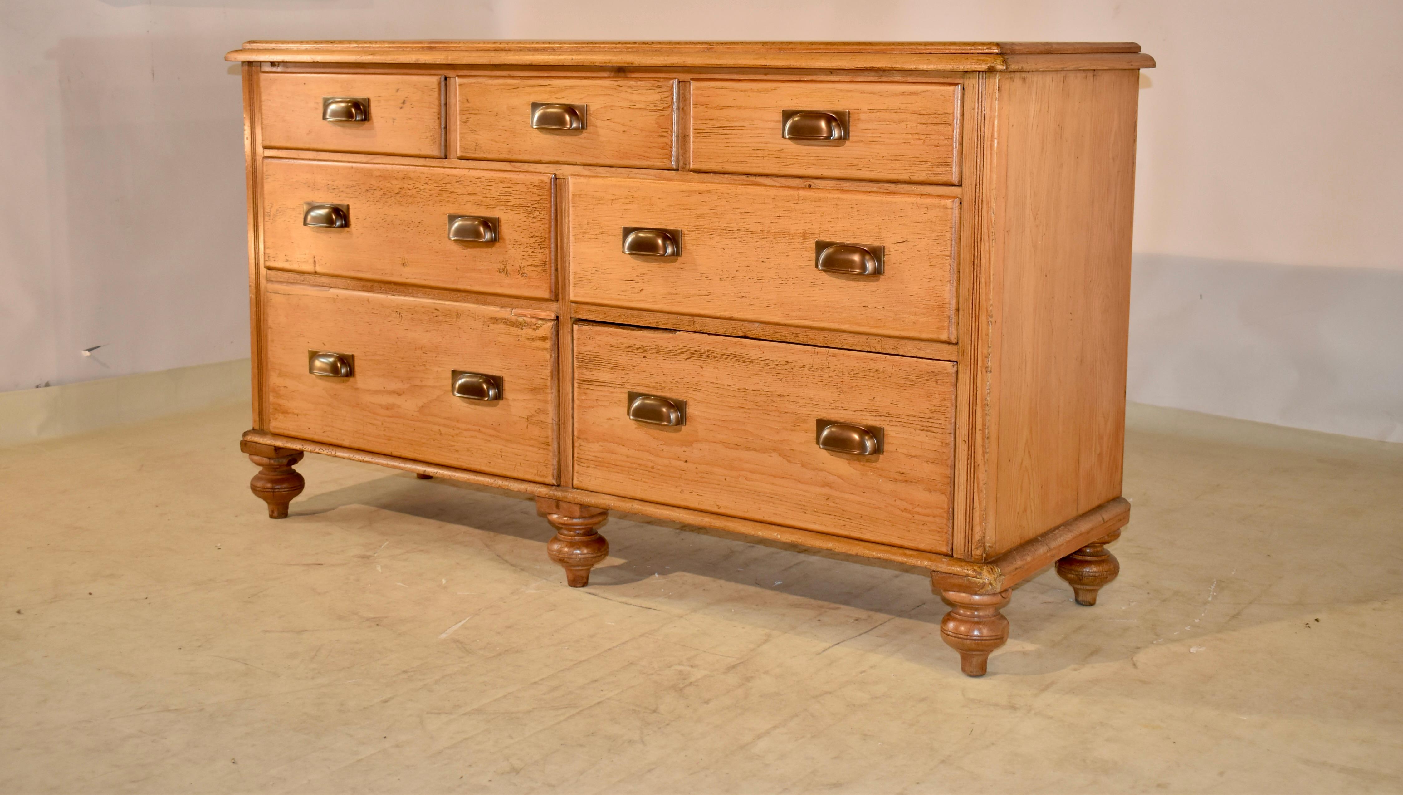 19th Century English Pine Wide Chest of Drawers 4