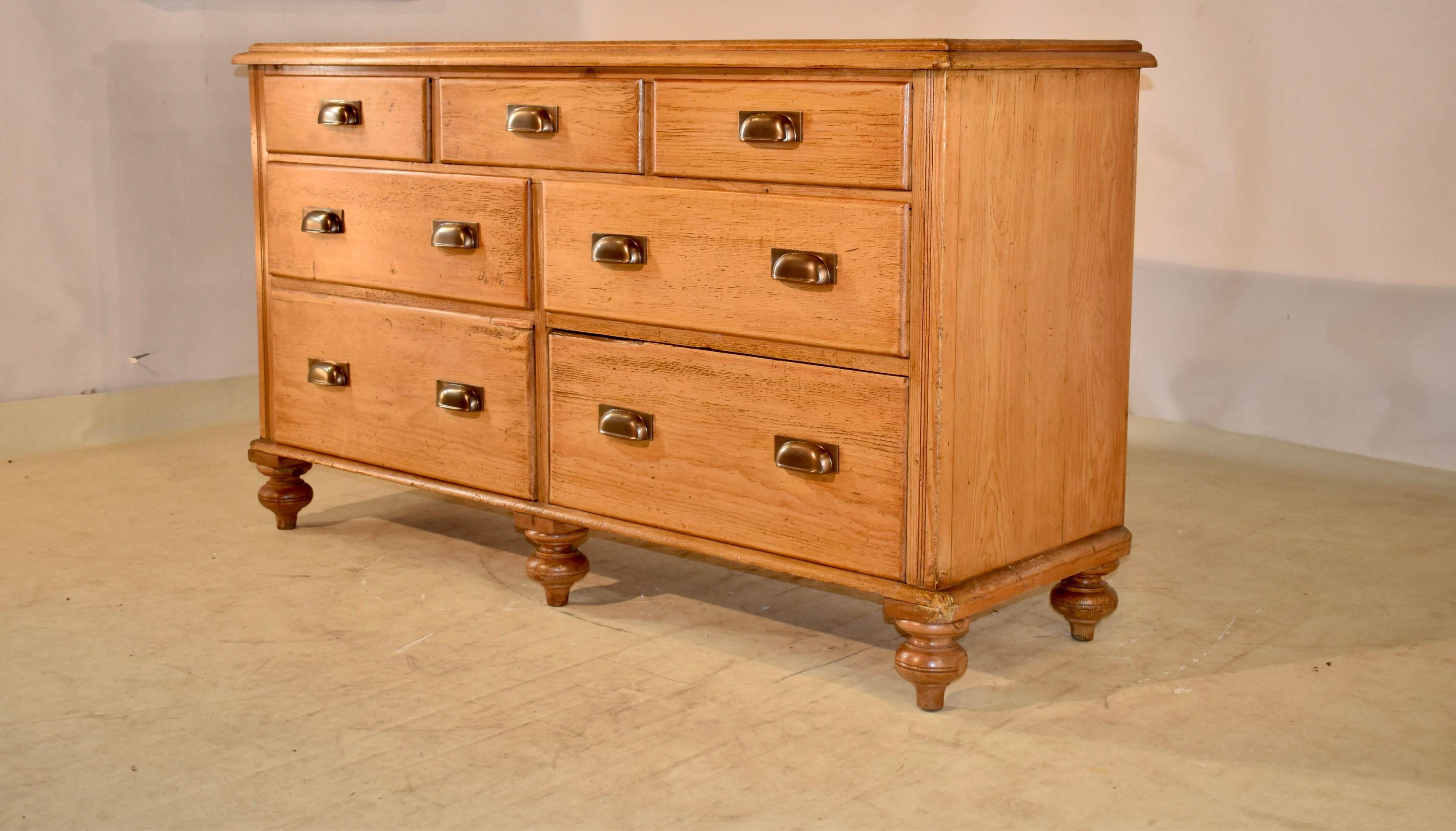19th Century English Pine Wide Chest of Drawers 5