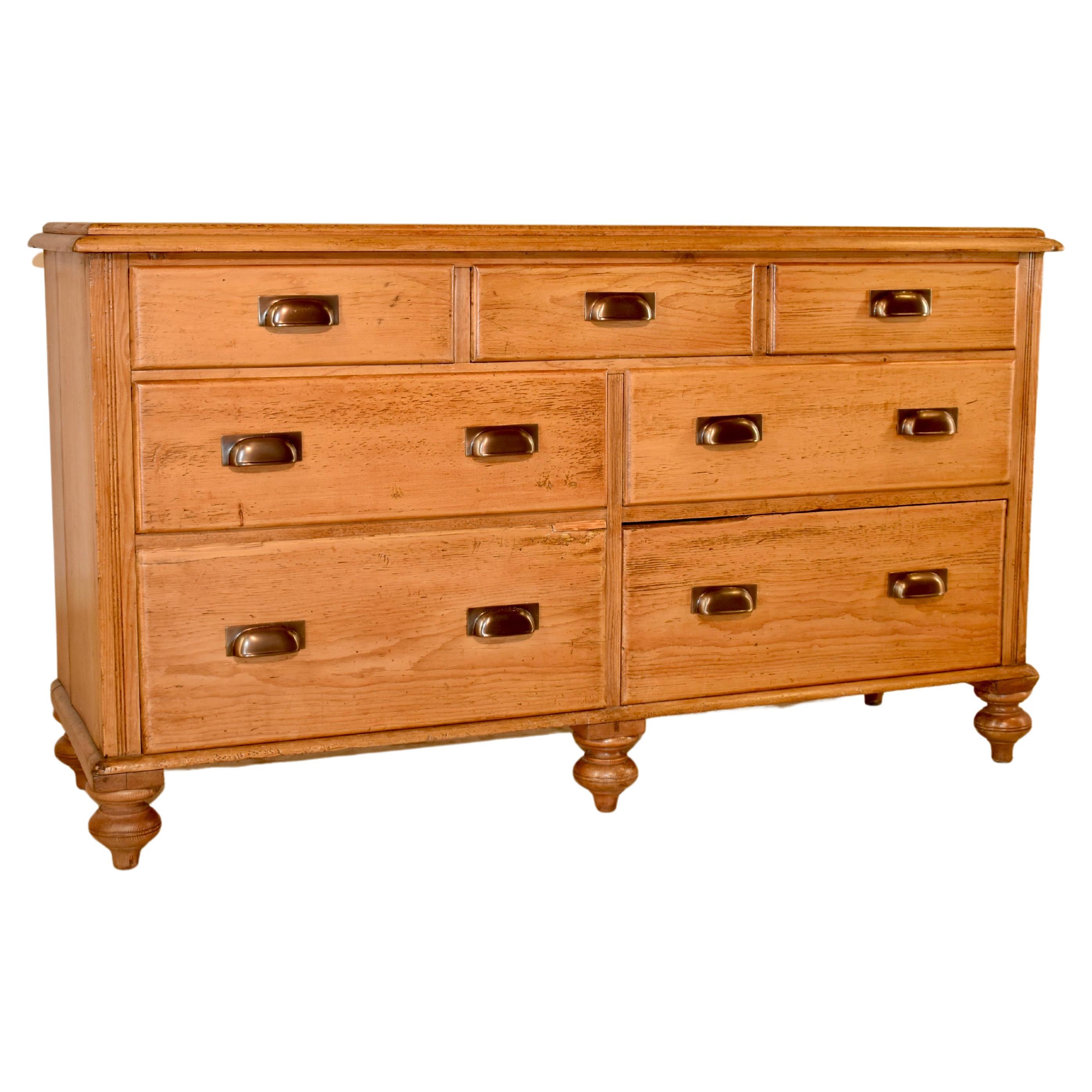19th Century English Pine Wide Chest of Drawers