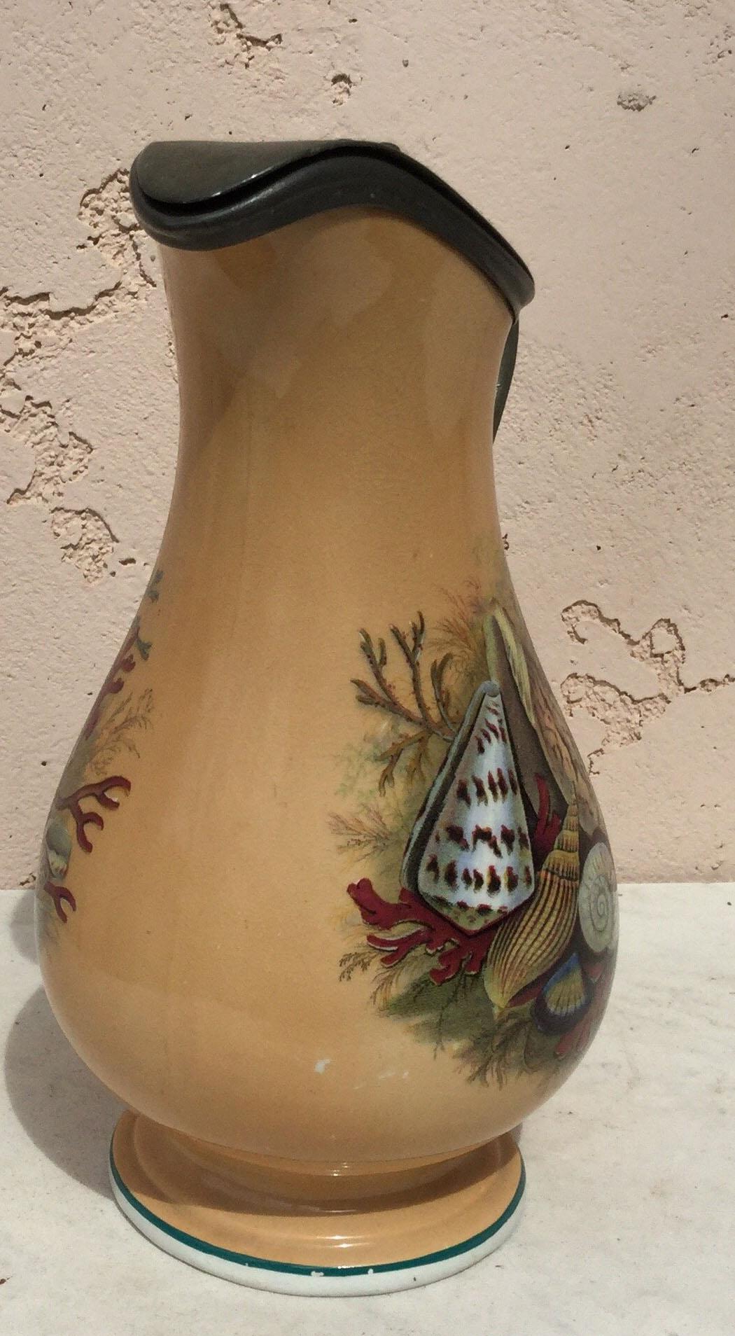 Victorian 19th Century English Pitcher with Shell and Coral