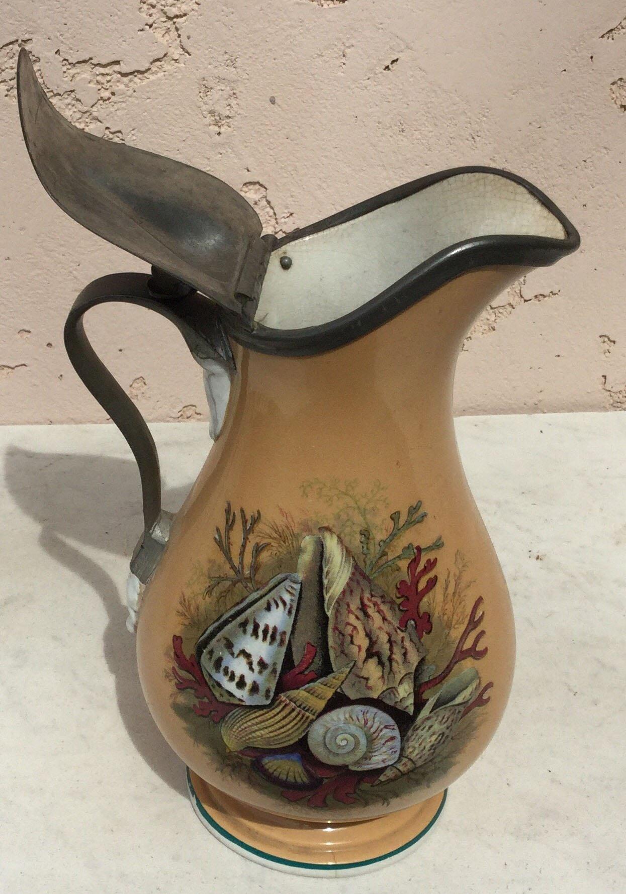 19th Century English Pitcher with Shell and Coral In Good Condition In Austin, TX