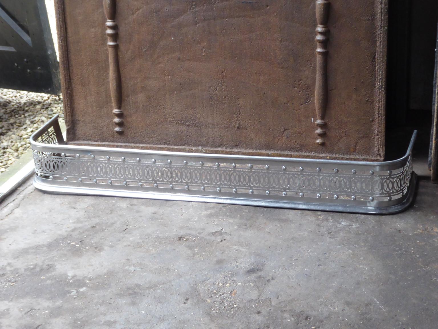 Victorian 19th Century English Polished Steel Fireplace Fender or Fire Fender