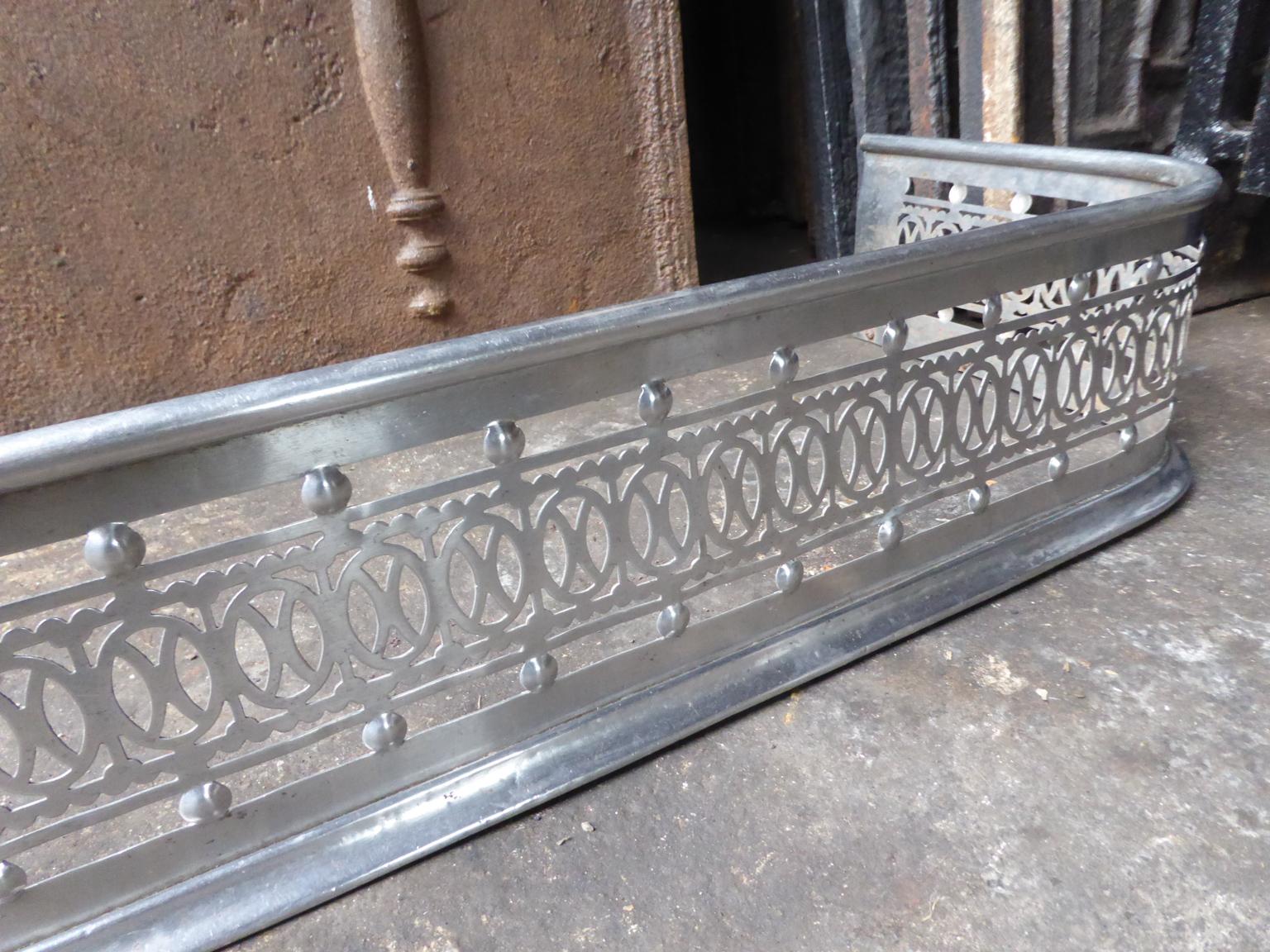 19th Century English Polished Steel Fireplace Fender or Fire Fender 1