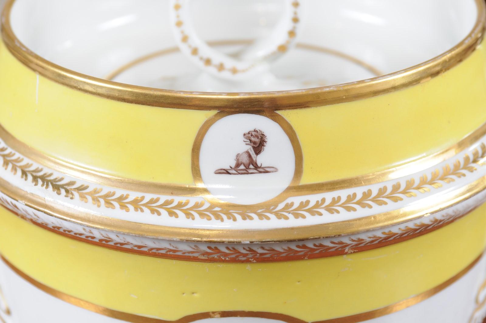  19th Century English Porcelain Armorial Fruit Cooler with Yellow Band 10