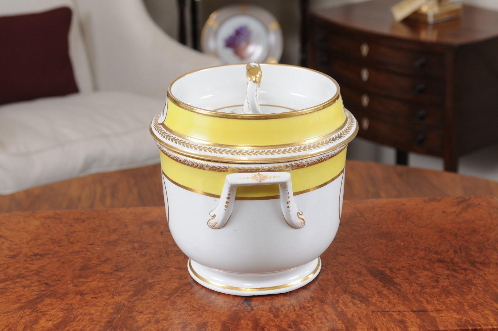 19th Century English Porcelain Armorial Fruit Cooler with Yellow Band
