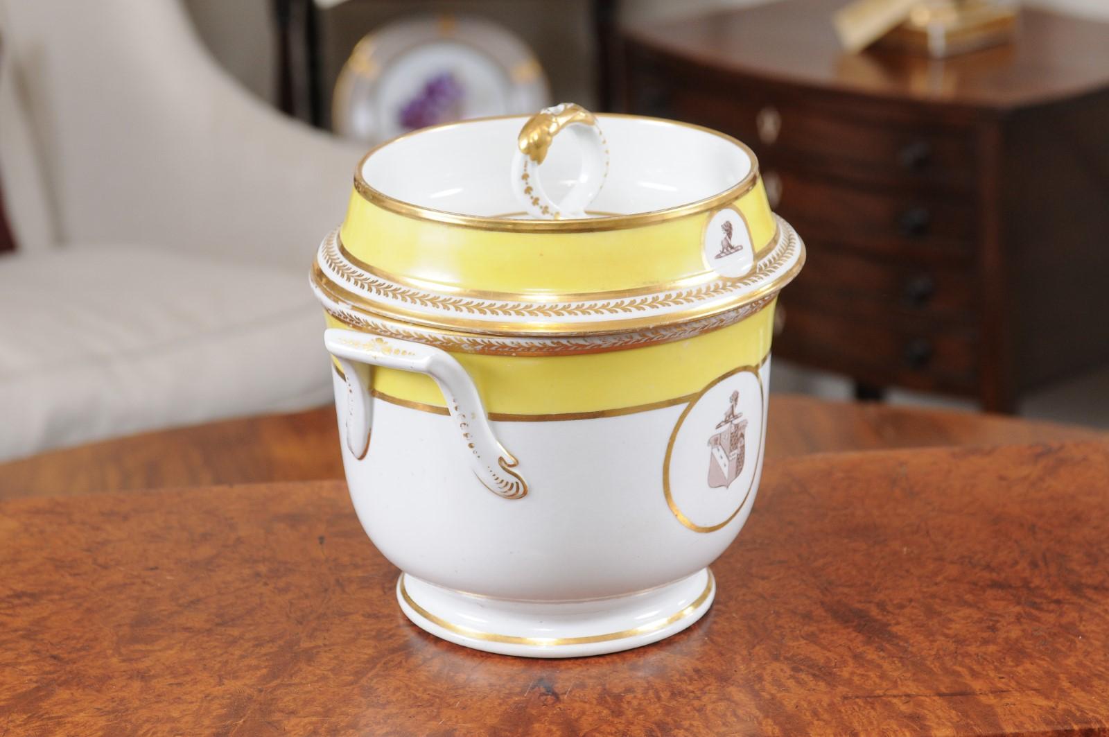  19th Century English Porcelain Armorial Fruit Cooler with Yellow Band 2