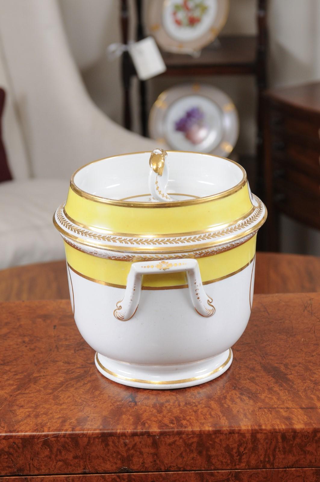  19th Century English Porcelain Armorial Fruit Cooler with Yellow Band 3