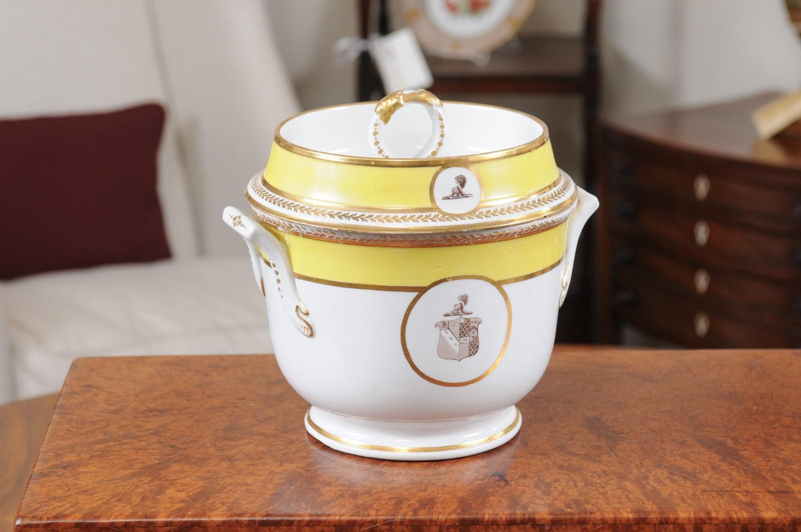  19th Century English Porcelain Armorial Fruit Cooler with Yellow Band 6