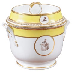  19th Century English Porcelain Armorial Fruit Cooler with Yellow Band