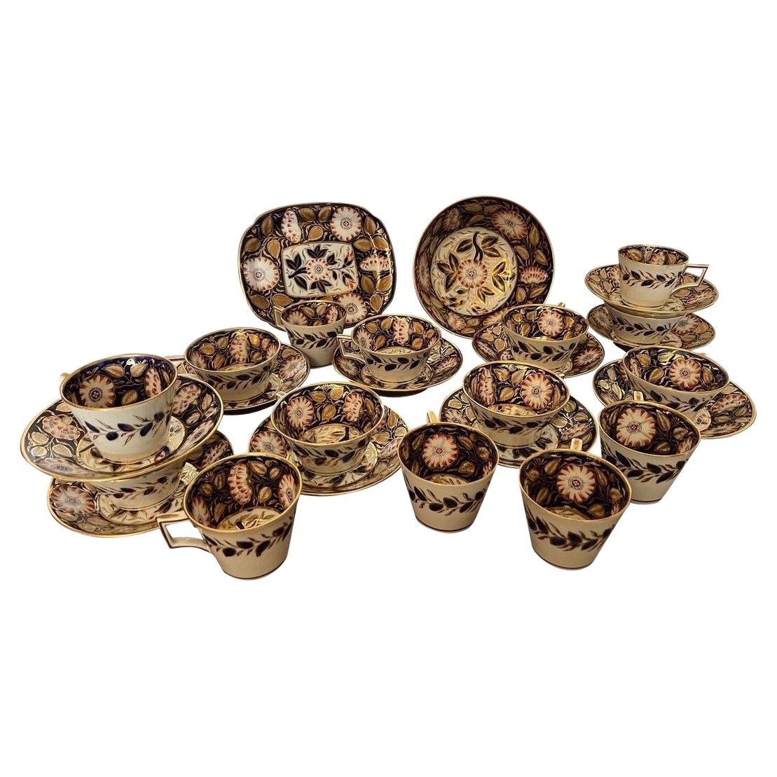 Service à dessert en porcelaine anglaise du 19e siècle, Cobalt, 27 Pieces