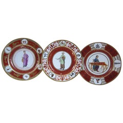 19th Century English Porcelain Hand-Painted Plates with Chinese Figures  